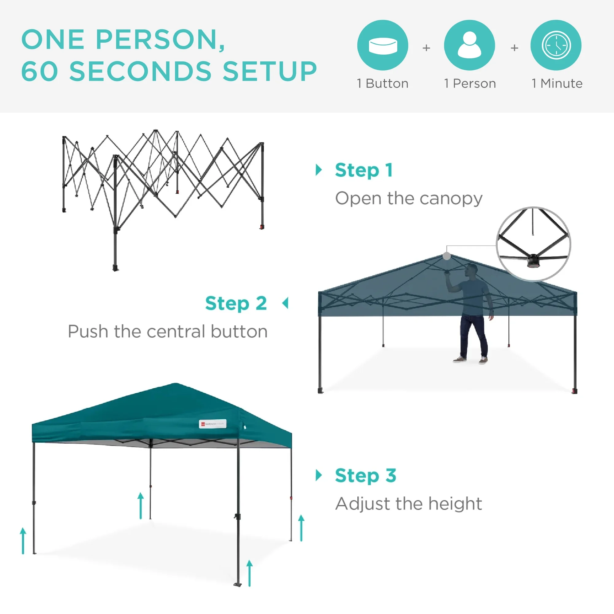 Best Choice Products 10x10ft Easy Setup Pop Up Canopy w/ 1-Button Setup, Wheeled Case, 4 Weight Bags - White - Image 219