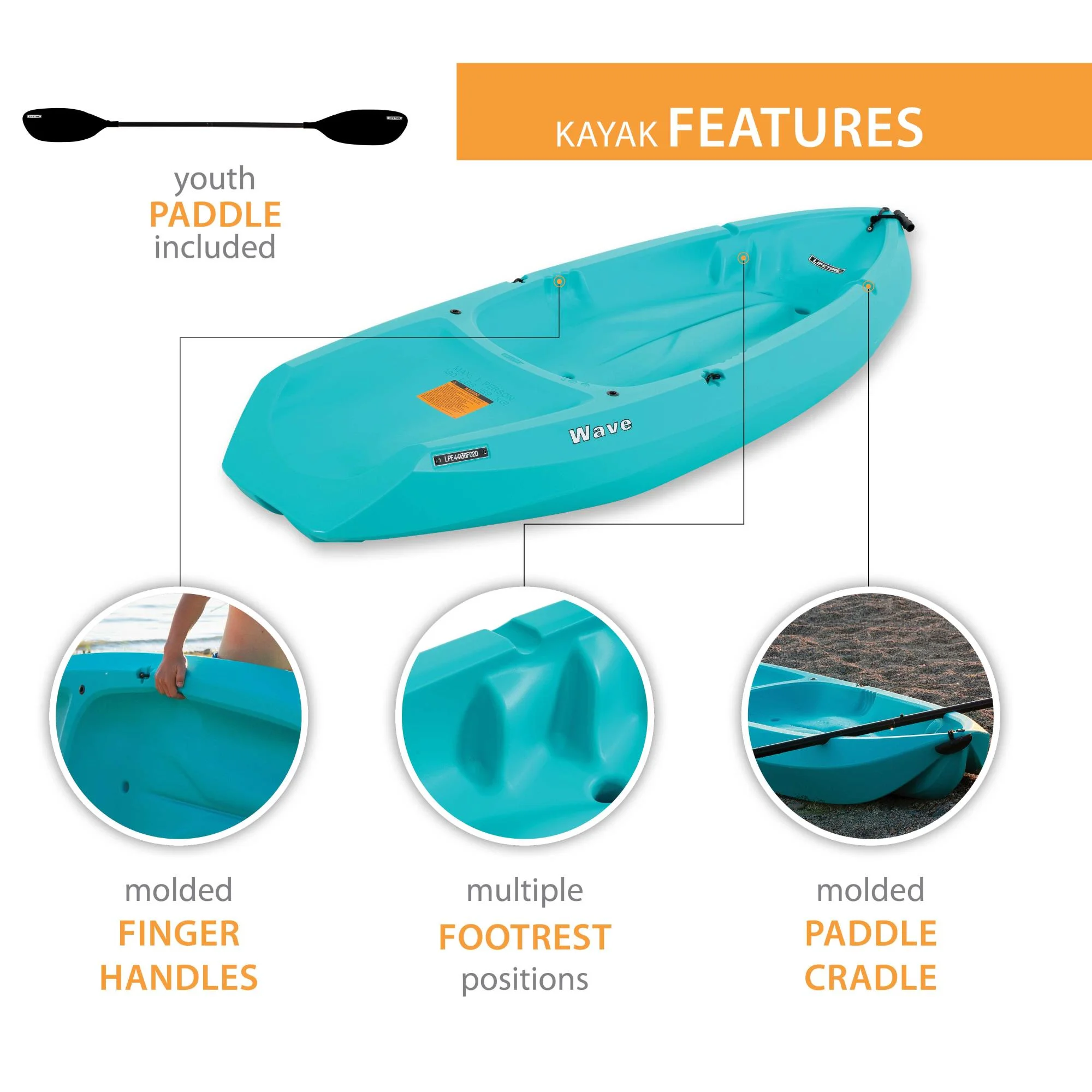 Lifetime Wave 6 ft Youth Kayak, Fire Red (91401) - Image 101