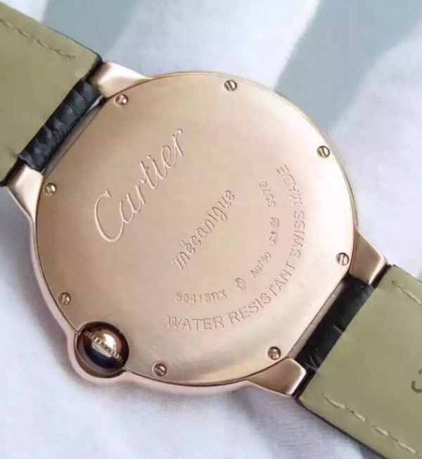 Replica Cartier Ballon Bleu 40mm RG Diamonds Bezel Black Dial Leather Strap MIYOTA9015 - Top club