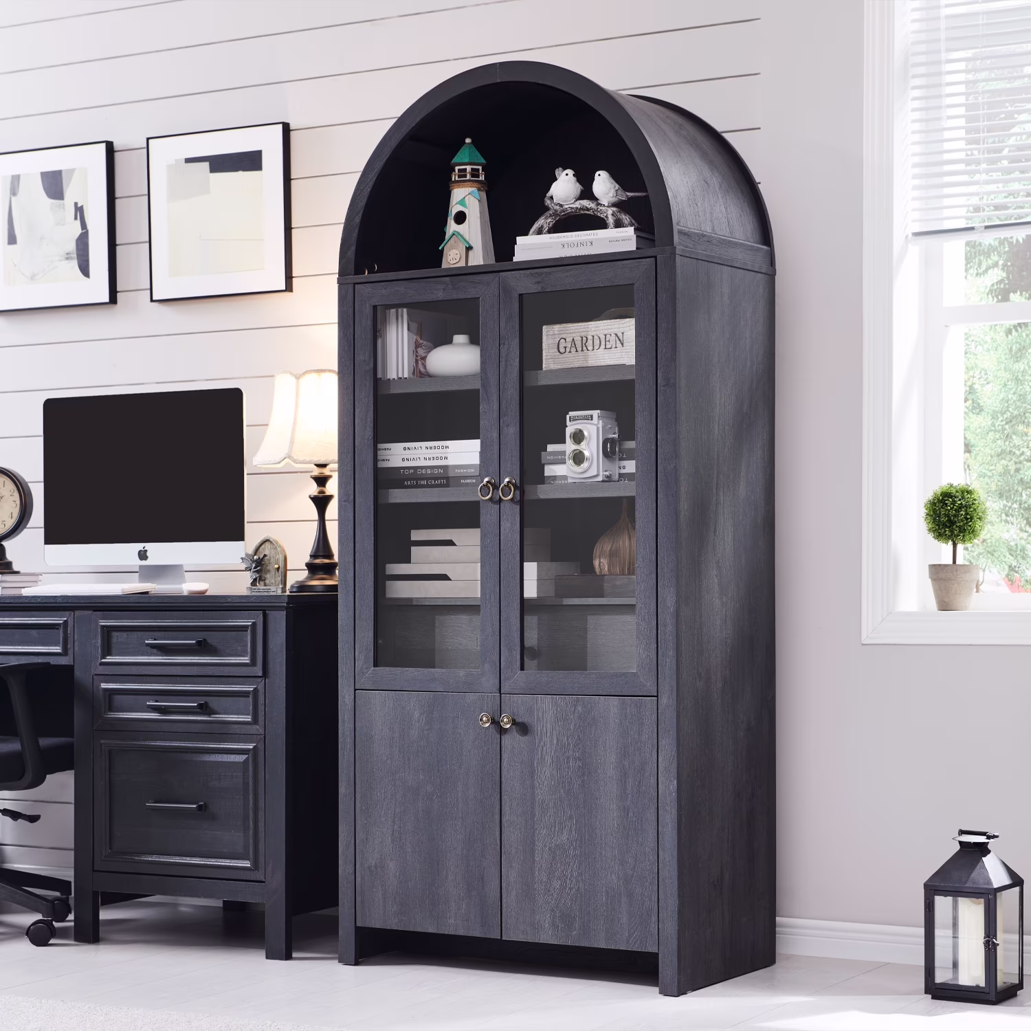 IFGET 71-Inch Arched 4-Tier Bookcase with Glass Doors and Drawers - Image 16