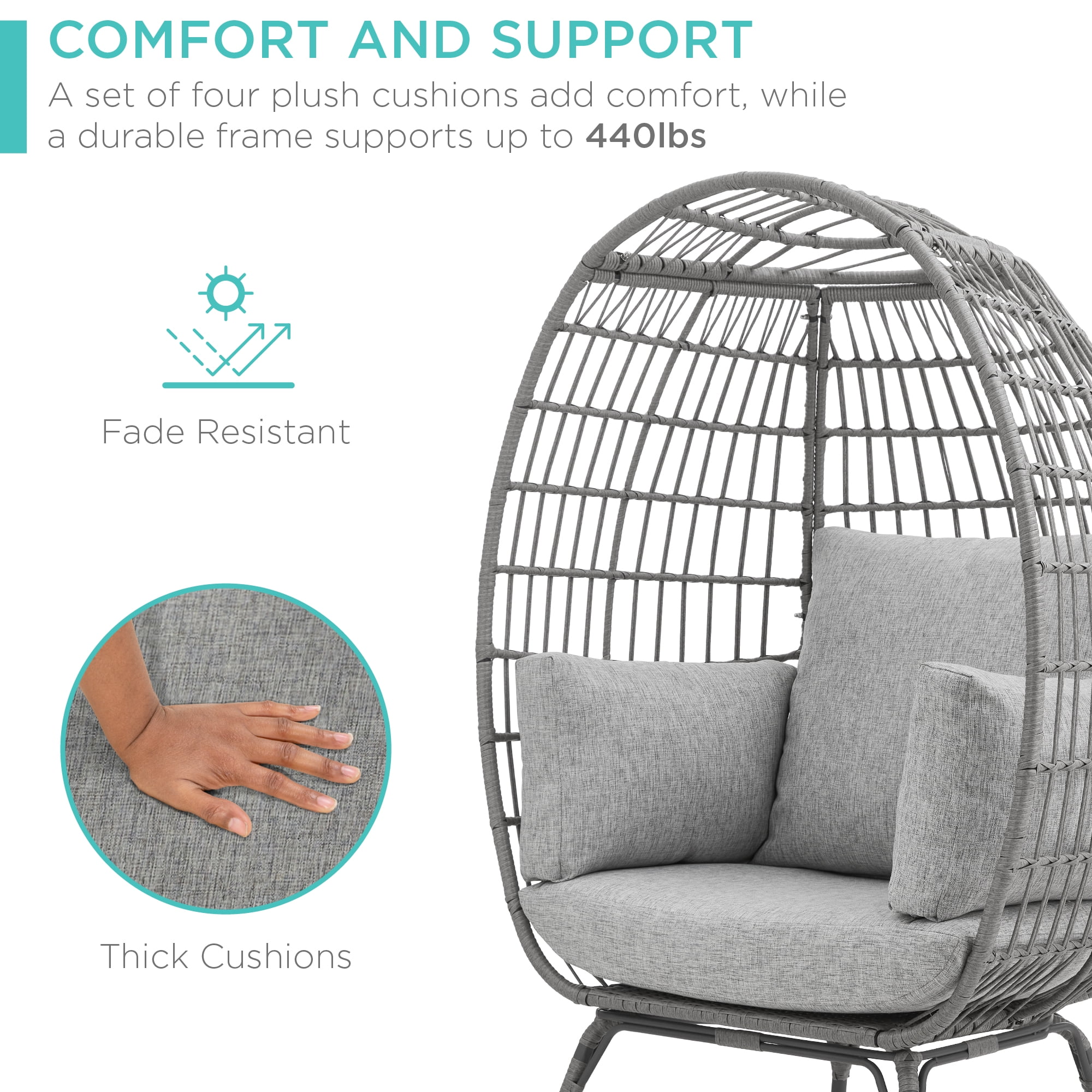 Best Choice Products Wicker Egg Chair Oversized Indoor Outdoor Patio Lounger w/ Steel Frame, 440lb Capacity - Black - Image 23