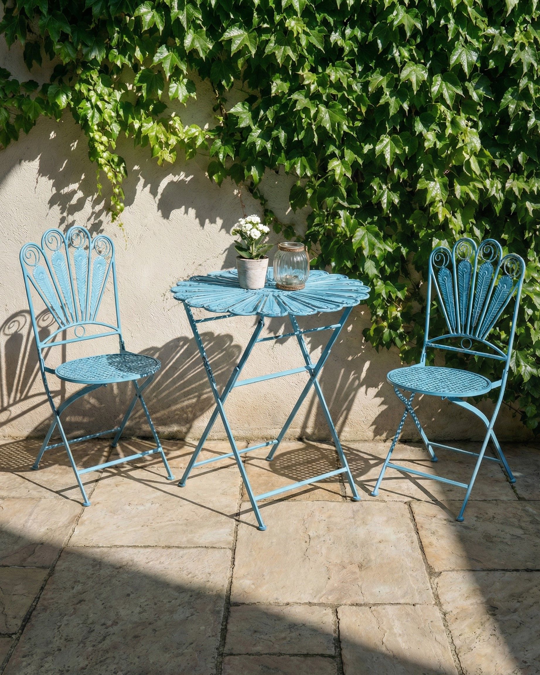 Set of 2 Garden Chairs PAVIA Folding Metal Blue