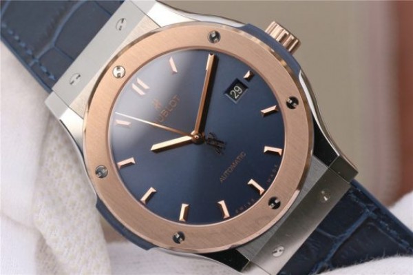 Replica Hublot Classic Fusion 42mm RG JJF Blue Dial Blue Gummy Strap A2892 - Top club