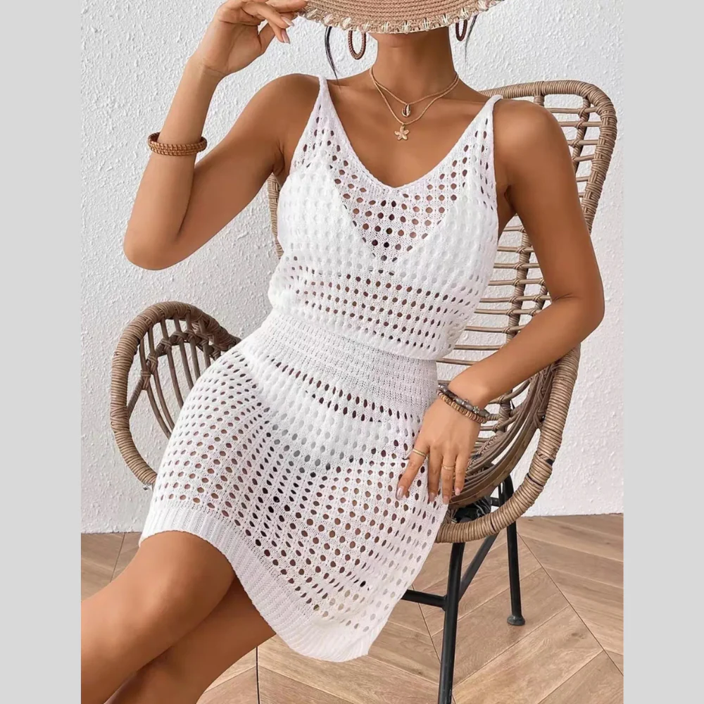 Crochet Sleeveless Knit Cover Up Dress - ZKZOOK