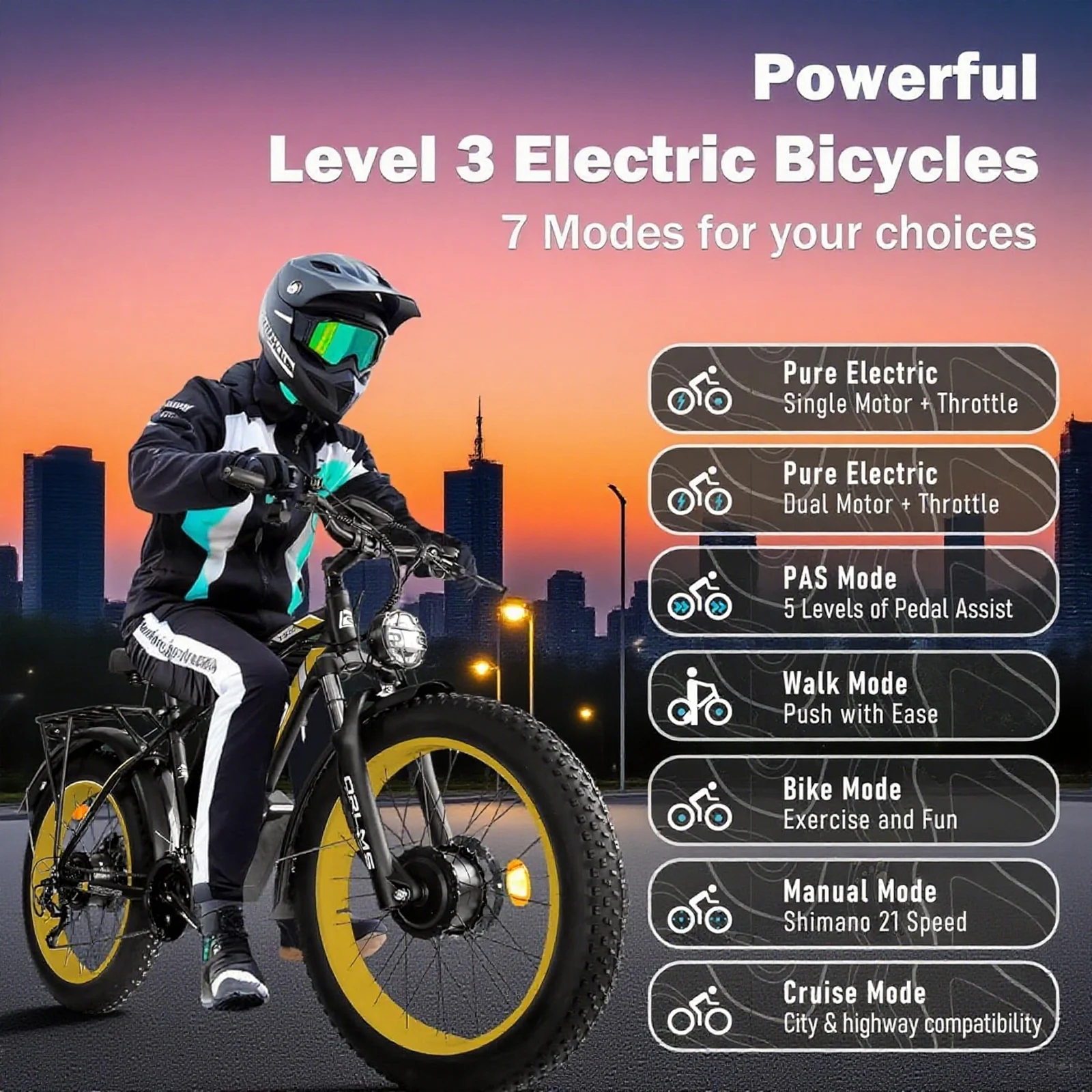 5000w Peak Dual Motor Electric Bike, 26" Fat Tire Shimano 21 Speed 45 MPH Commuter Mtb, 60V 25AH Front Suspension Ebike - Image 15