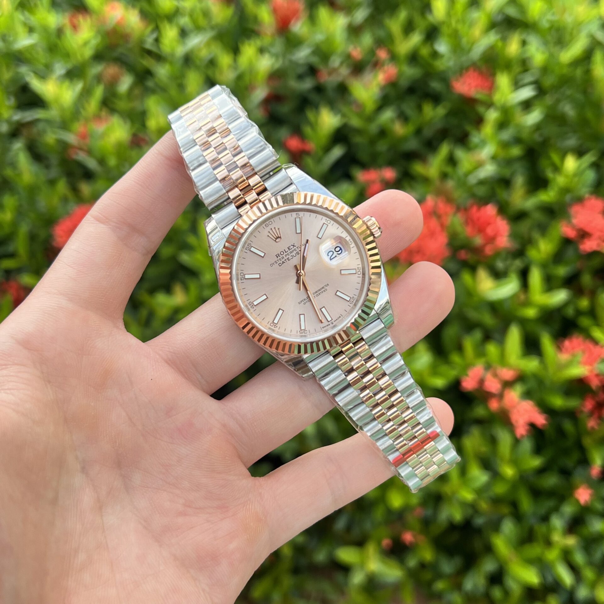 Rolex DateJust Replica Watch Demi Pink Dial EW Factory 41mm - Elite Watch Atelier