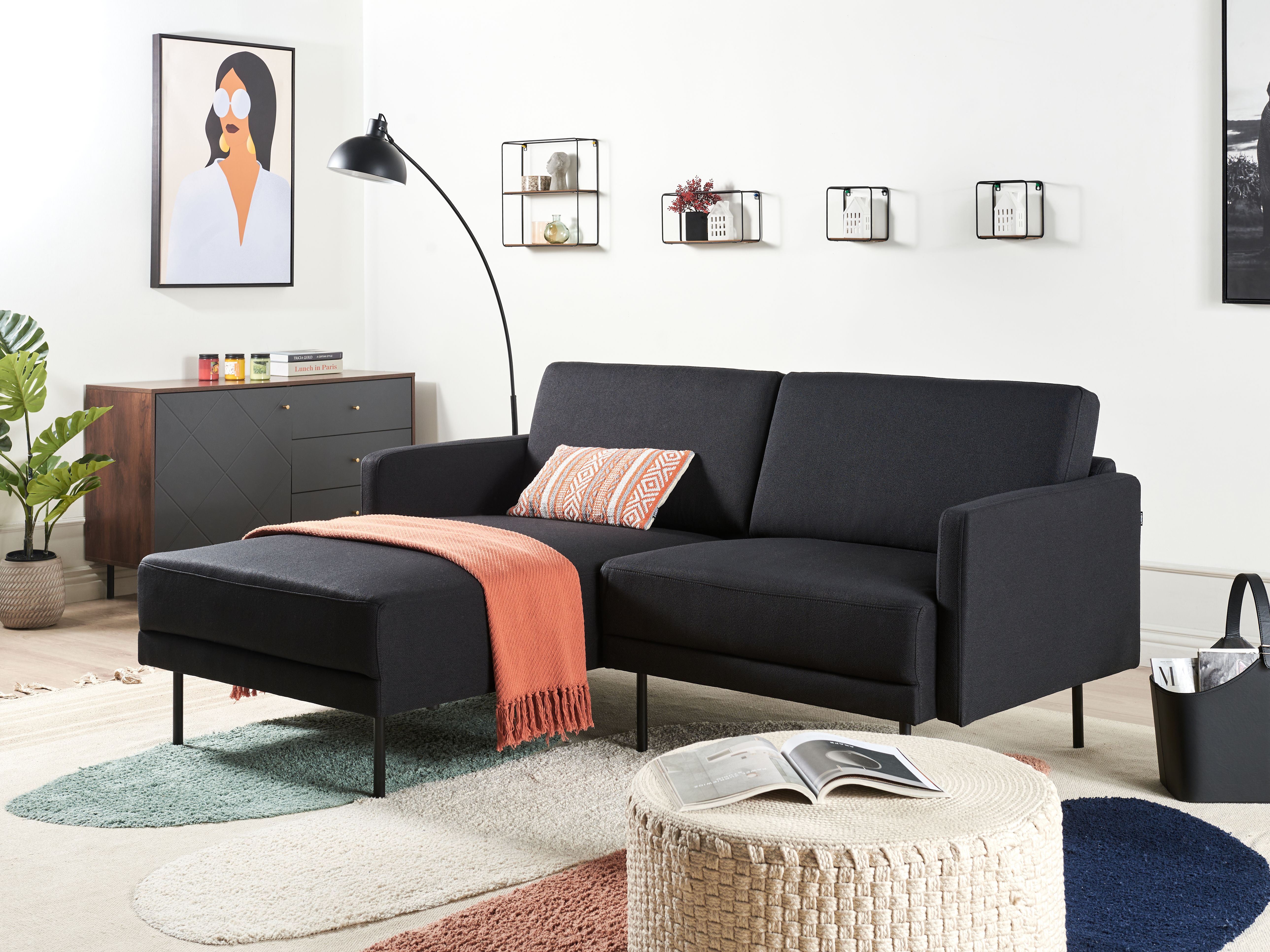 Corner Sofa 2 Seater BREDA Fabric Black Right Hand