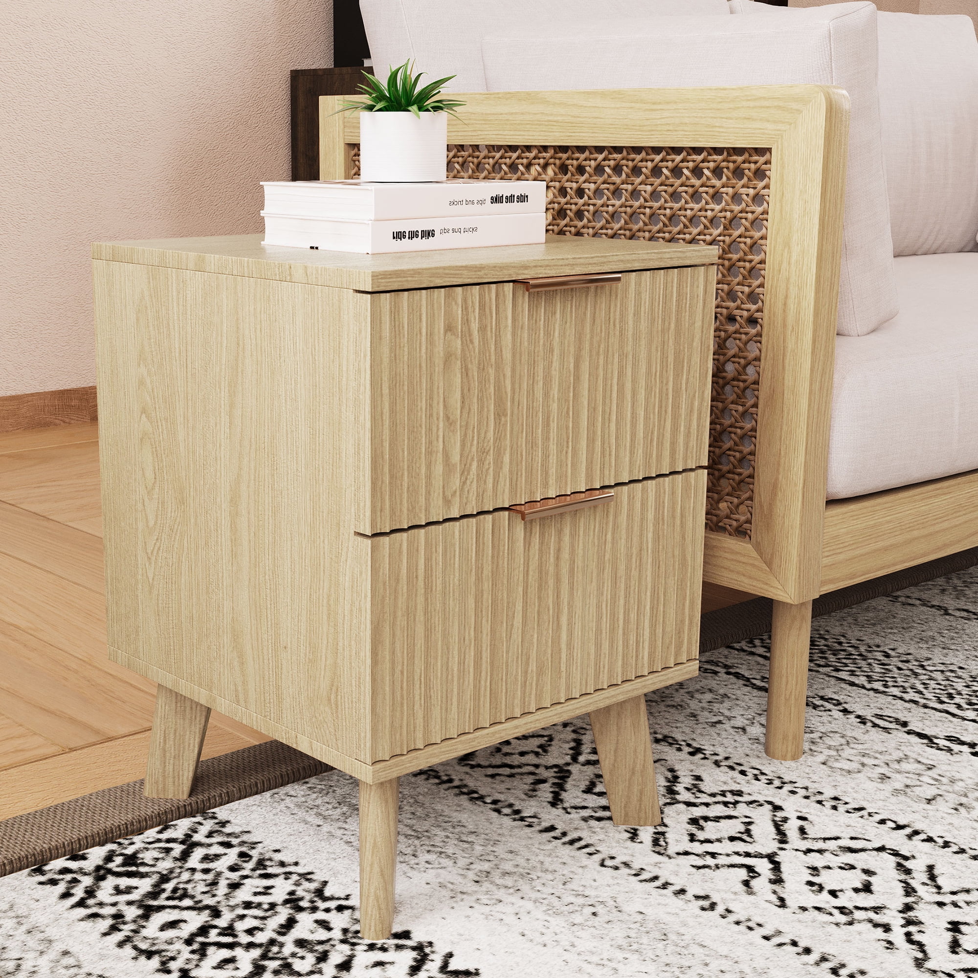 YOCWO Fluted Nightstand for Bedroom Set of 2 , Wood Bedside Table Set of 2 with Drawers, Black - Image 122