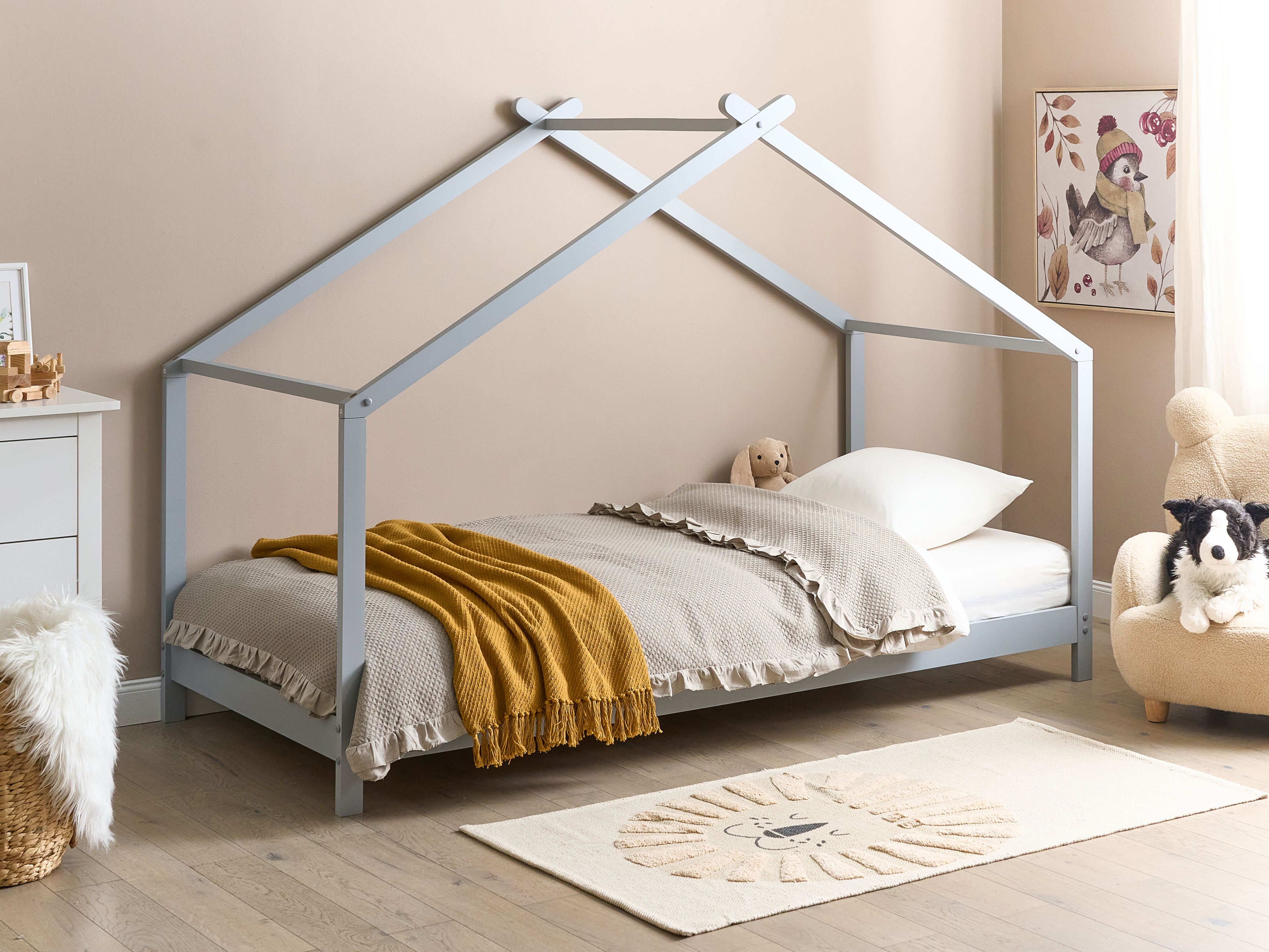 Kids Bed House Pine Wood ORLU 90 x 200 cm (EU Single) Grey