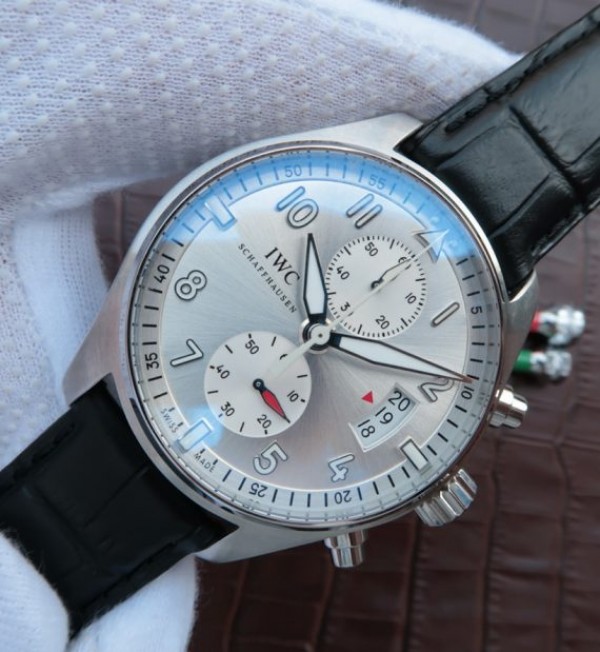 Replica IWC ZF Pilot Chrono IW387809 Silver Dial Leather Strap A7750 - Elite Watch Atelier