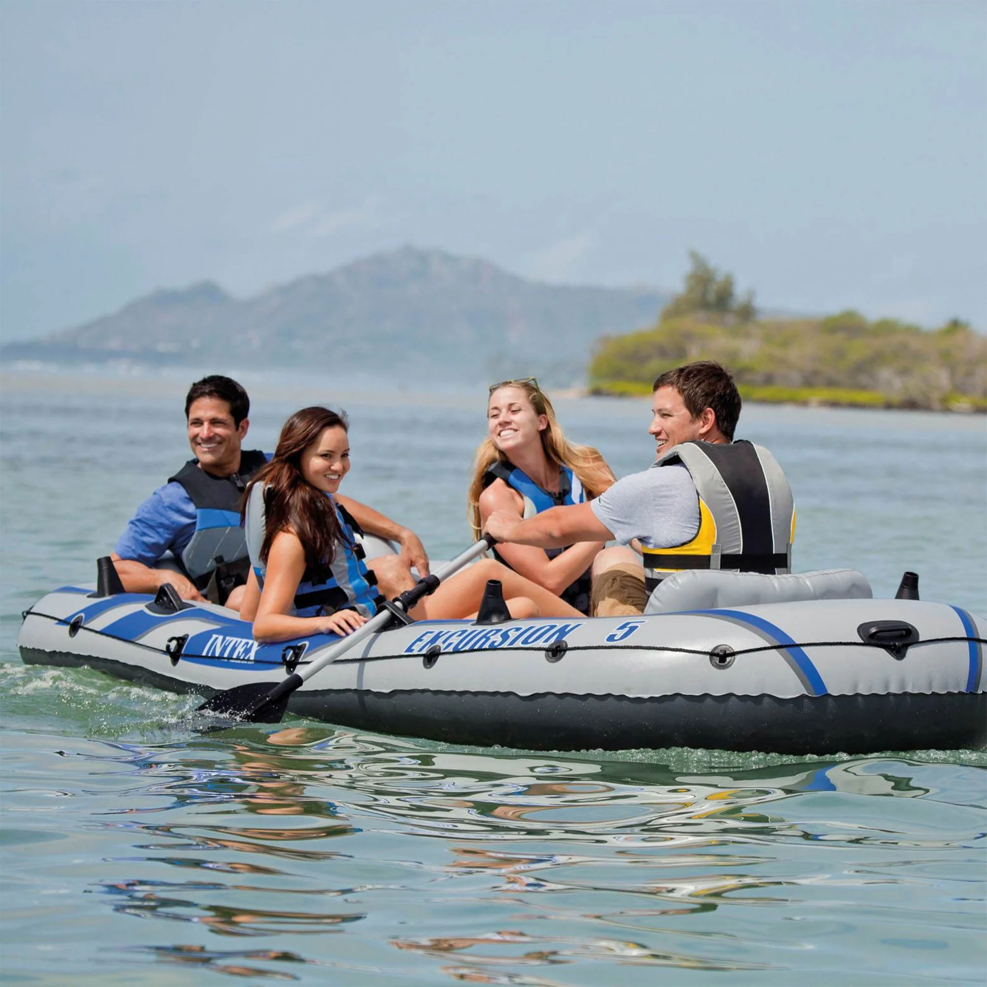 Intex Excursion 5 Person Inflatable Fishing Boat with Composite Motor Mount - Image 8