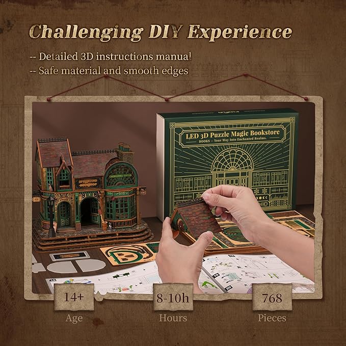 Building Model Kit with LEDs - DIY Miniature Magical Bookstore