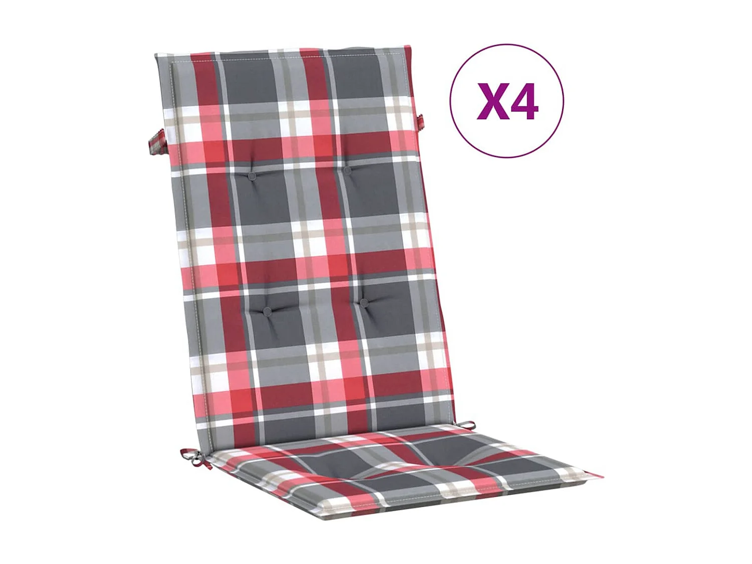 Coussins de chaise jardin dossier haut lot de 4 carreaux rouges