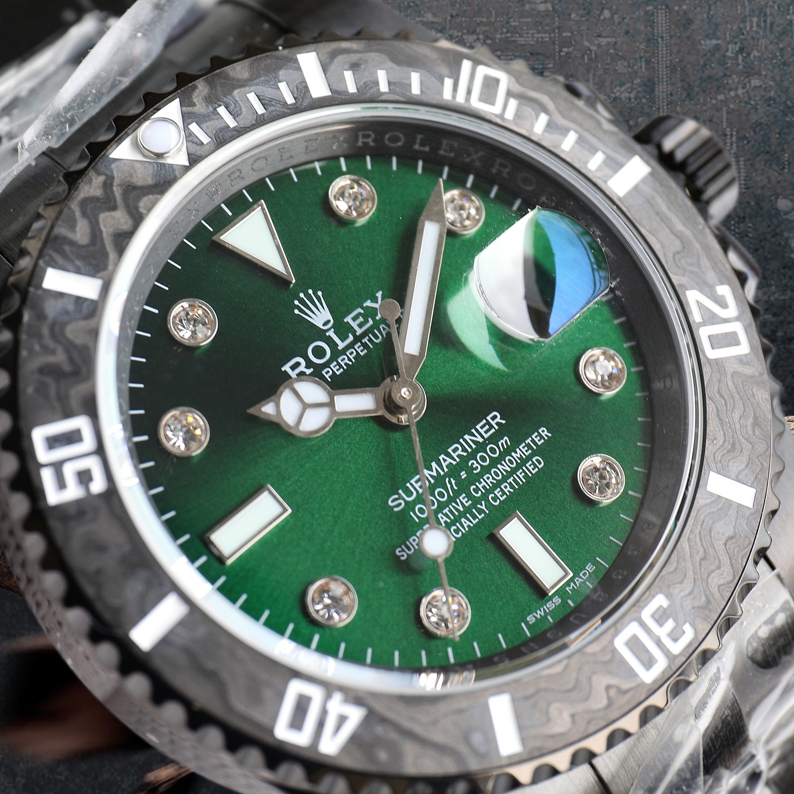 ROLEX Rolex Customized Submariner-Diamond Dial-Carbon Fiber Bezel-Black Green(1:1 replica) - Top club