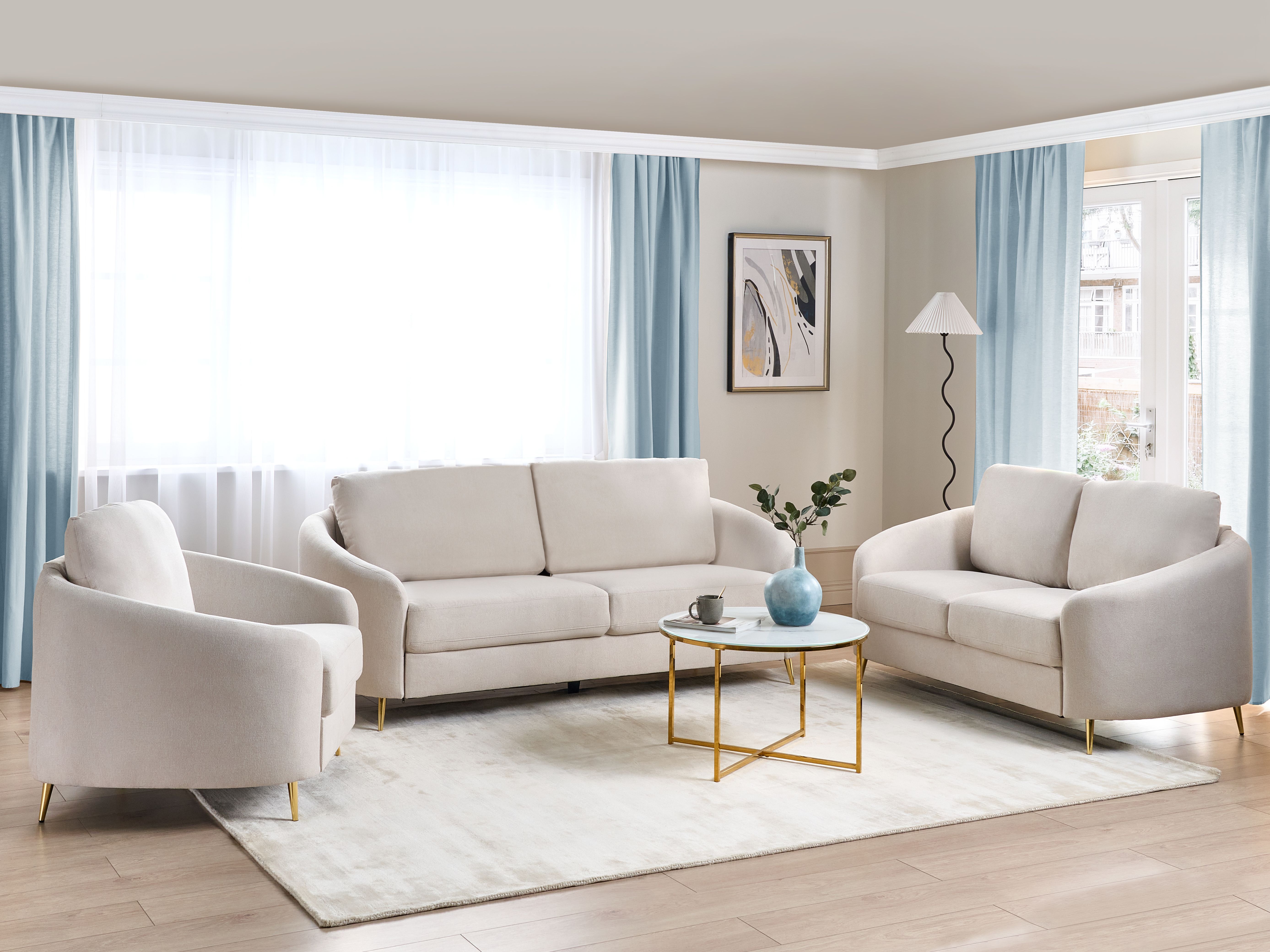 Living Room Set 6 Seater TROSA Fabric Light Beige