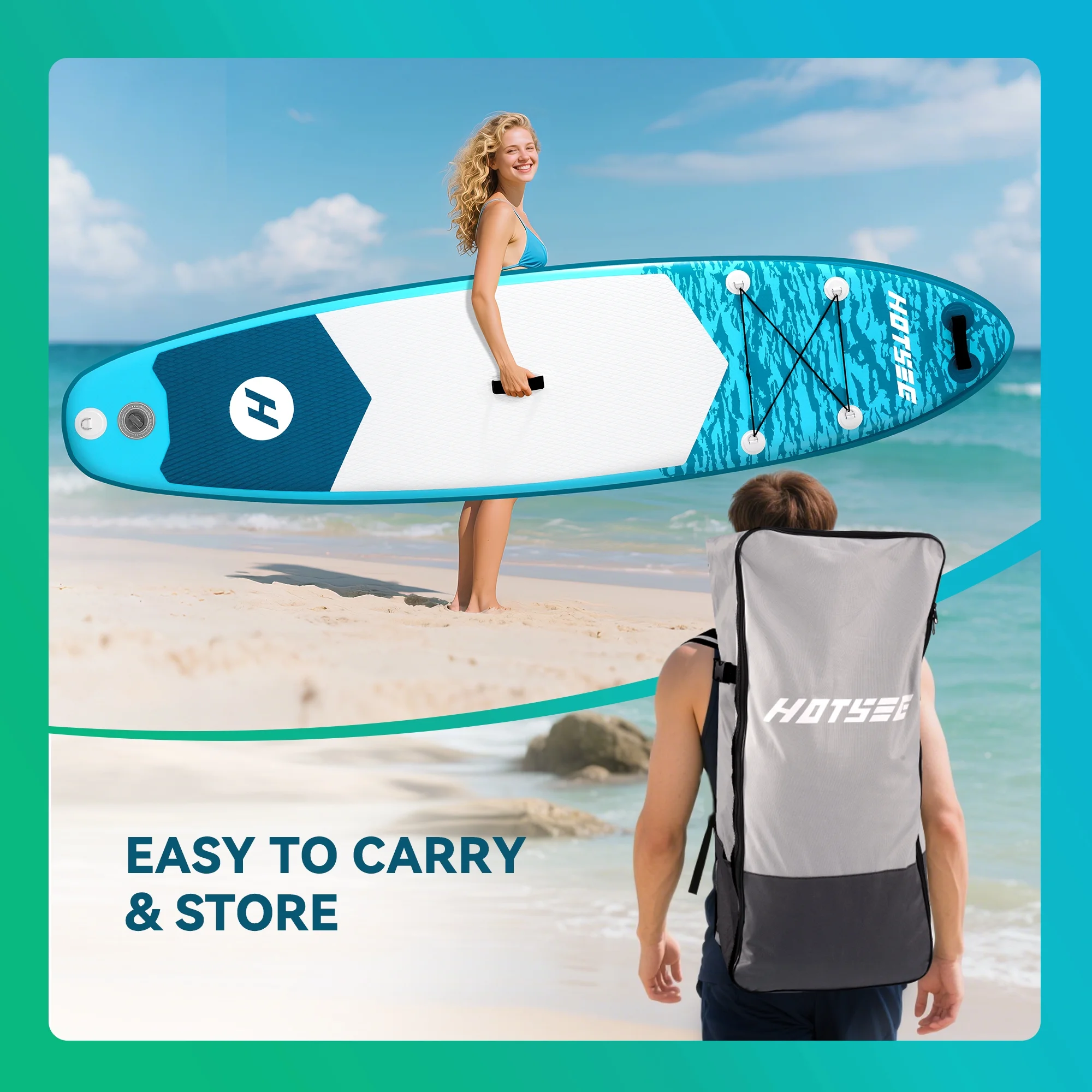 Hotsee 10' Inflatable Stand up Paddle Board 6'' Thick SUP Paddle Board with Accessories for Fishing, Non-Slip Deck, Double Action Pump - Image 5