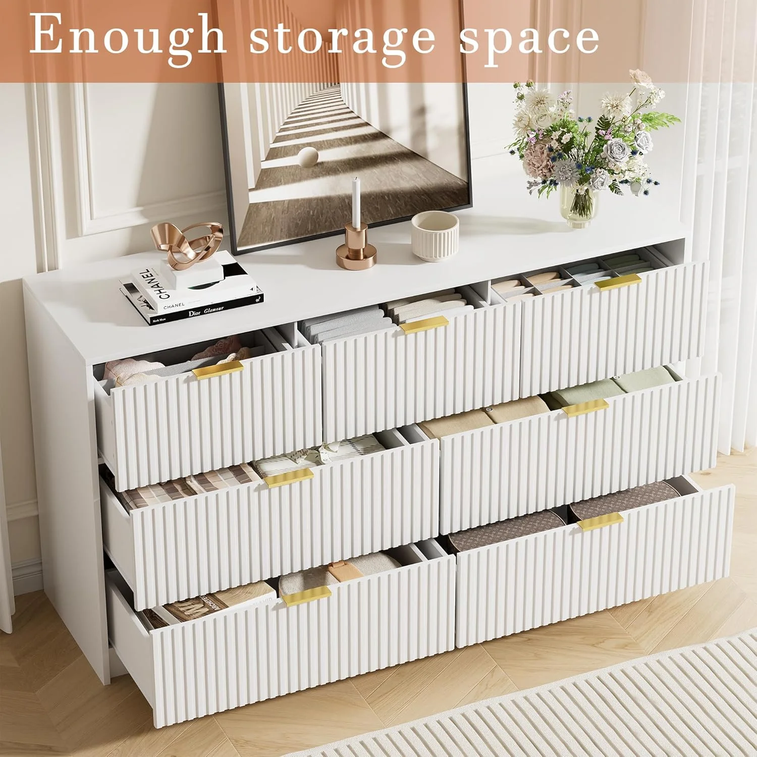 Furniway Black Dresser for Bedroom, 8 Drawer Double Dresser, Modern Chest of Drawers for Bedroom, Living Room, Entryway and Closet, 55" L x 15.7" D x 37.4" H - Image 33