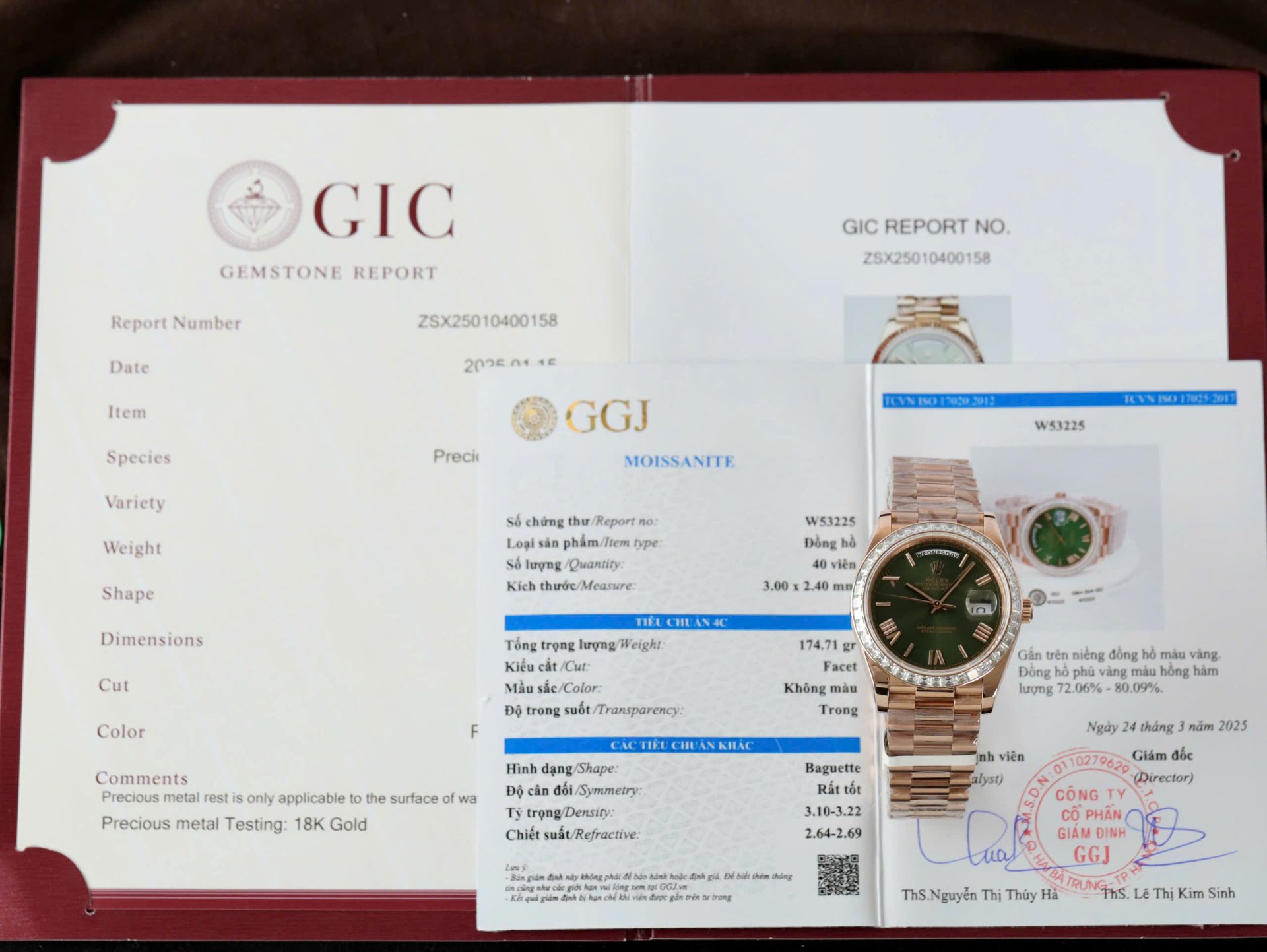 Rolex Day-Date Geen Dial Copies Watches Gold Wrapped + Diamonds Moissanite Baguette 40mm - Elite Watch Atelier