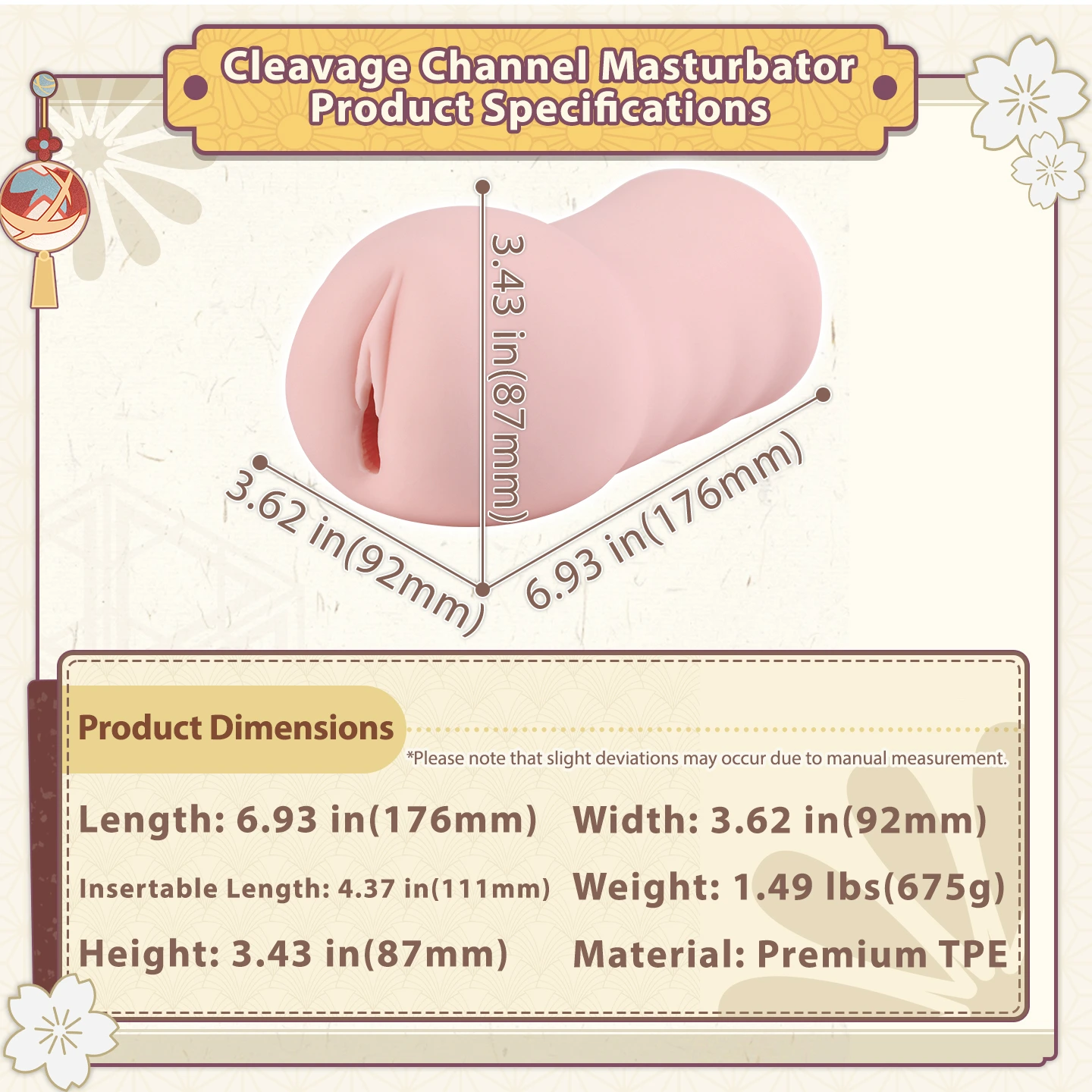 Showcase of the 1.49 lbs heavy-duty Dr.YUU cleavage toy providing a stable hand-held feel.