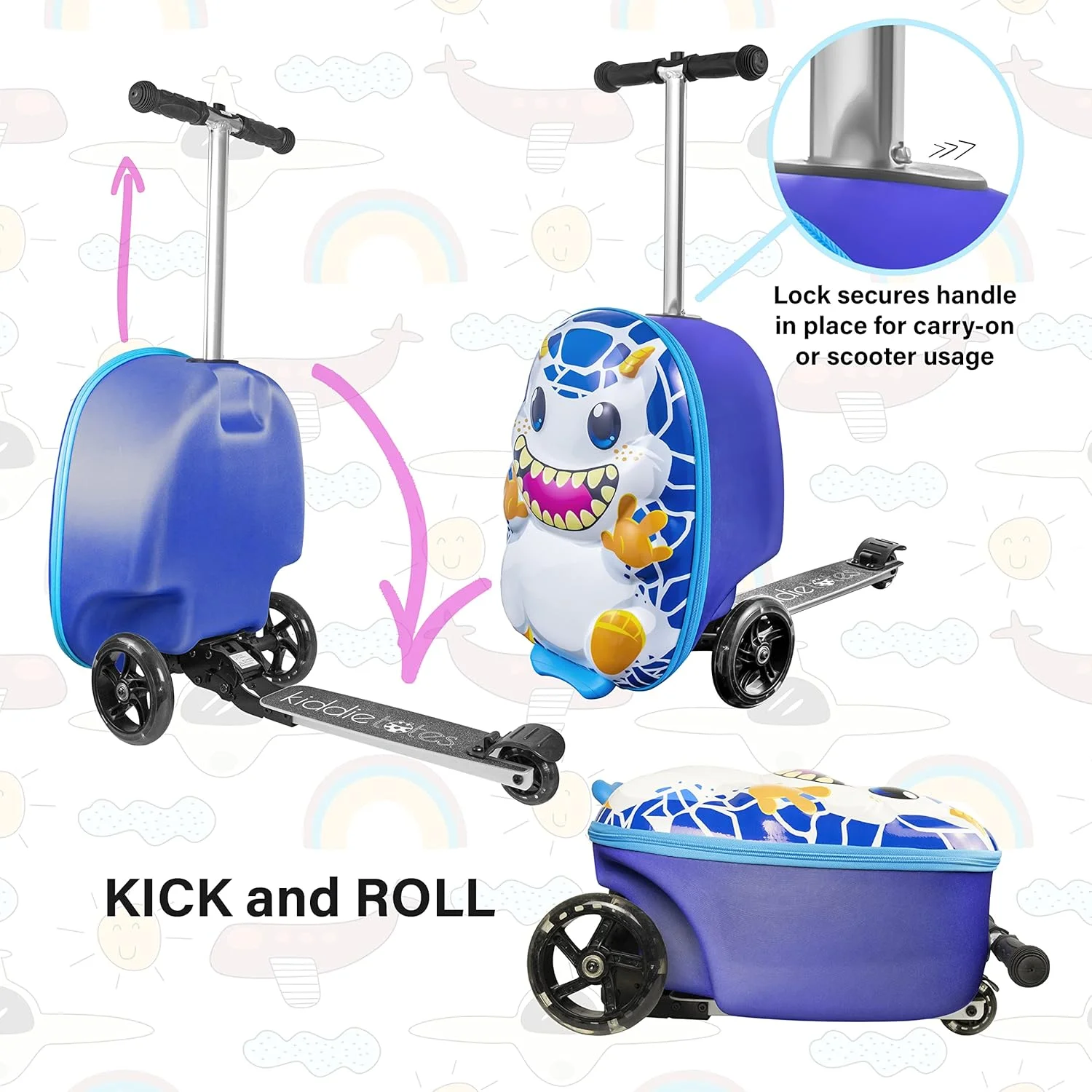 Kiddietotes Kid's Hard Shell Scooter Ride On Suitcase, Pink - Image 49