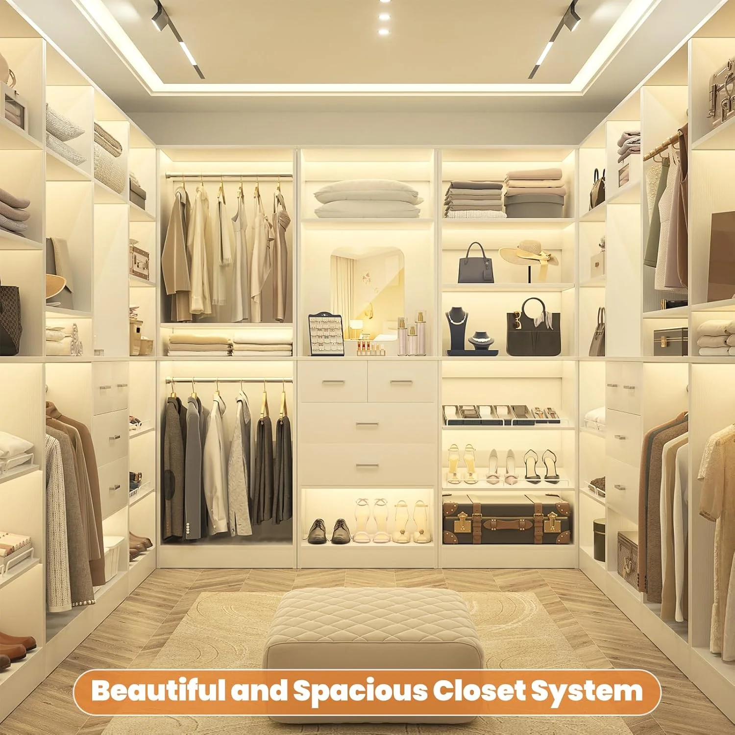 Homieasy 25�?Closet System, Freestanding Closet Organizer Wardrobe with Hanging Rods and Shelves, Adjustable Clothes Garment Rack, Sturdy Walk in Closet Tower, White - Image 9