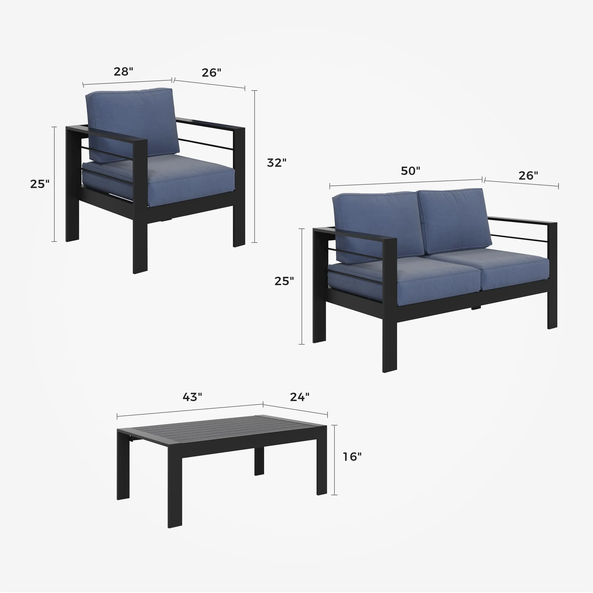 CozyHom 5 Pcs Outdoor Patio Aluminum Furniture Sofa Sets, Outside Patio Conversation Couch Sets With Table&Cushions for Garden Porch, Gray - Image 77