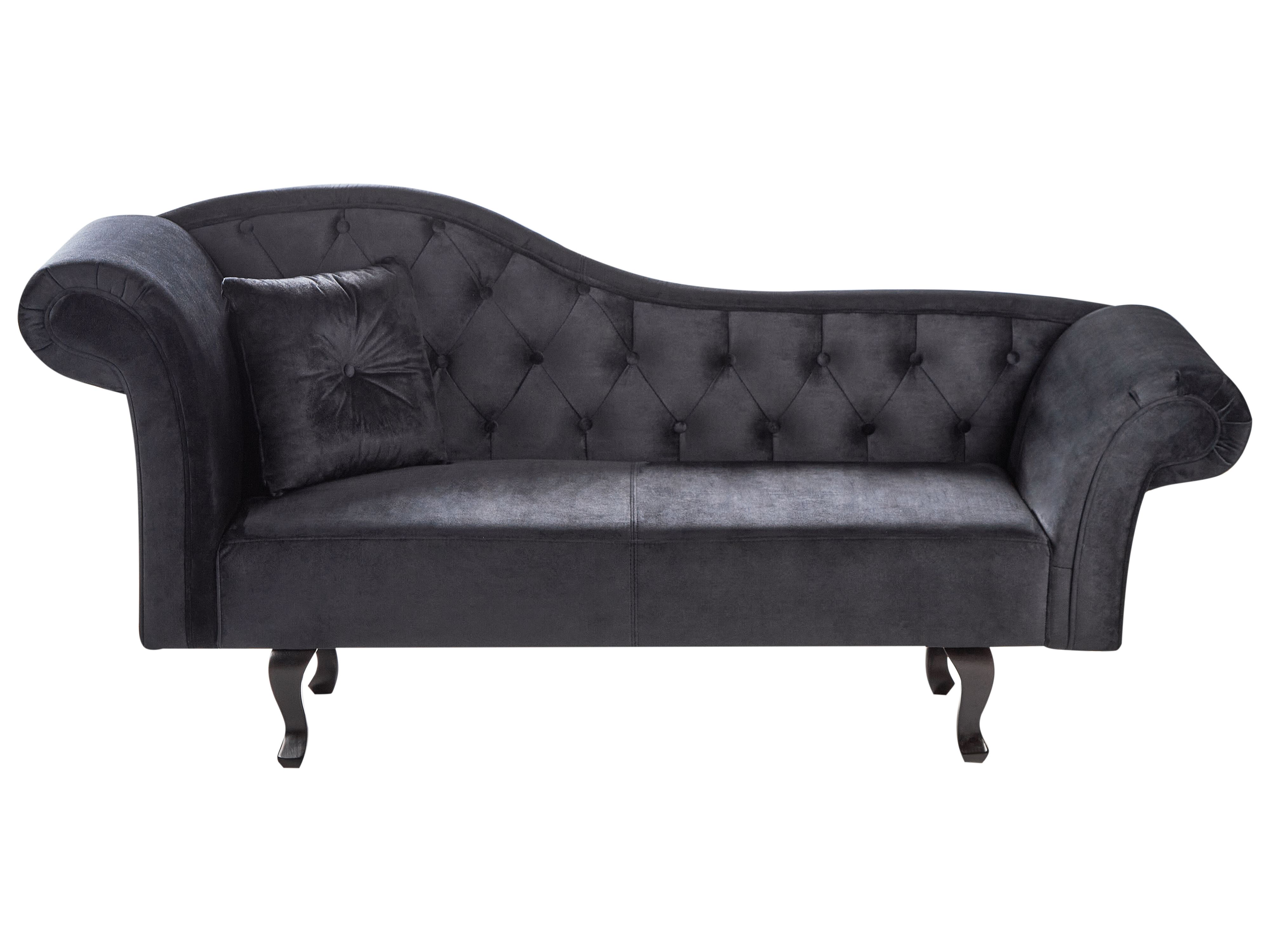 Left-Hand Chaise Lounge LATTES II Velvet Black with Cushion
