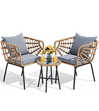 DEXTRUS 3-Piece Outdoor Patio Furniture Wicker Bistro Set with Soft Cushions - Image 6
