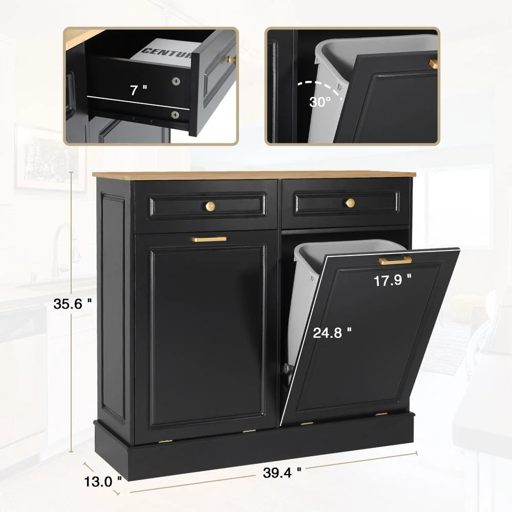 Eclife 20 Gallons Double Tilt Out Trash Cabinet Wood Tabletop, Upgrade Gray, WB010GY - Image 21