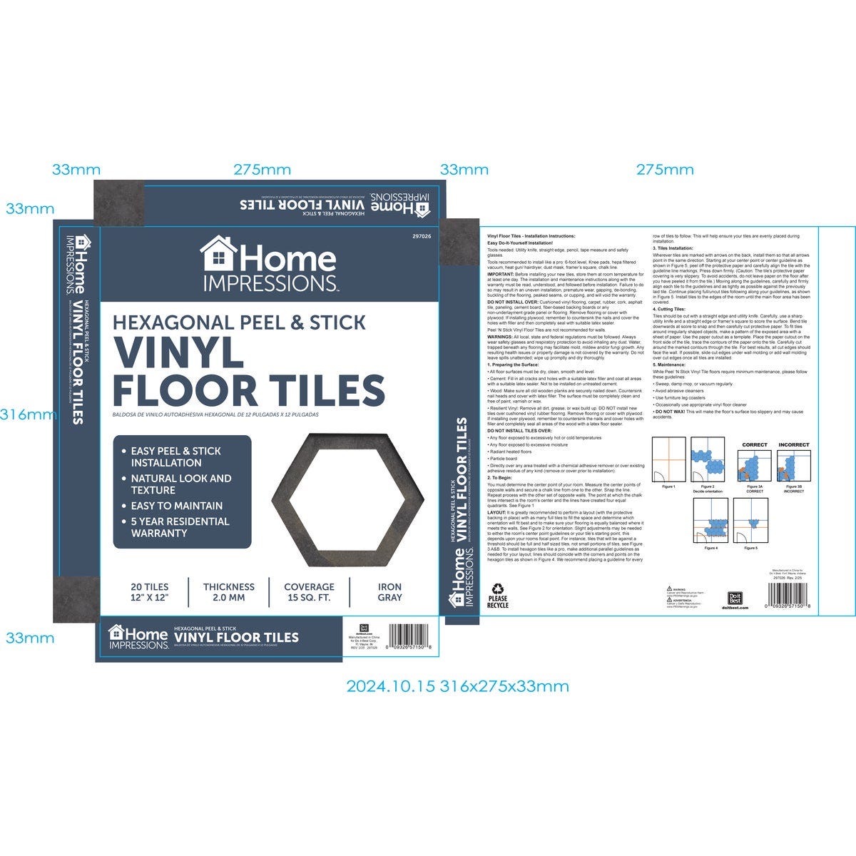 Home Impressions 12 In. Iron Gray Hexagonal Vinyl Floor Tile (15 Sq. Ft./Box)