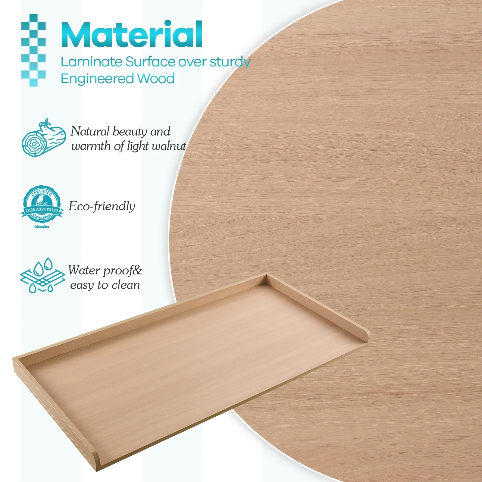 Kaboon Washer Dryer Countertop with Edge Rails, 27.5" x 54", Light Walnut - Image 9