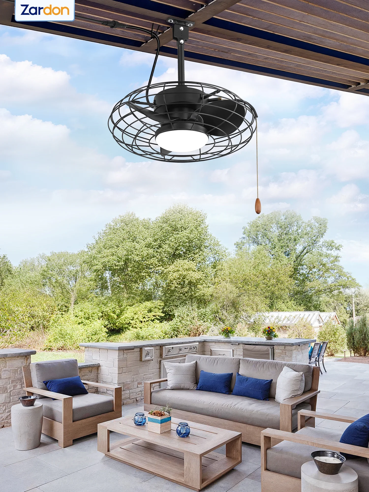 Zardon 20" Outdoor Ceiling Fan with Light and Remote, 7 Blades Caged Waterproof Gazebo Fan for Patio, Porch, Pergola Canopy, App Control - Image 16
