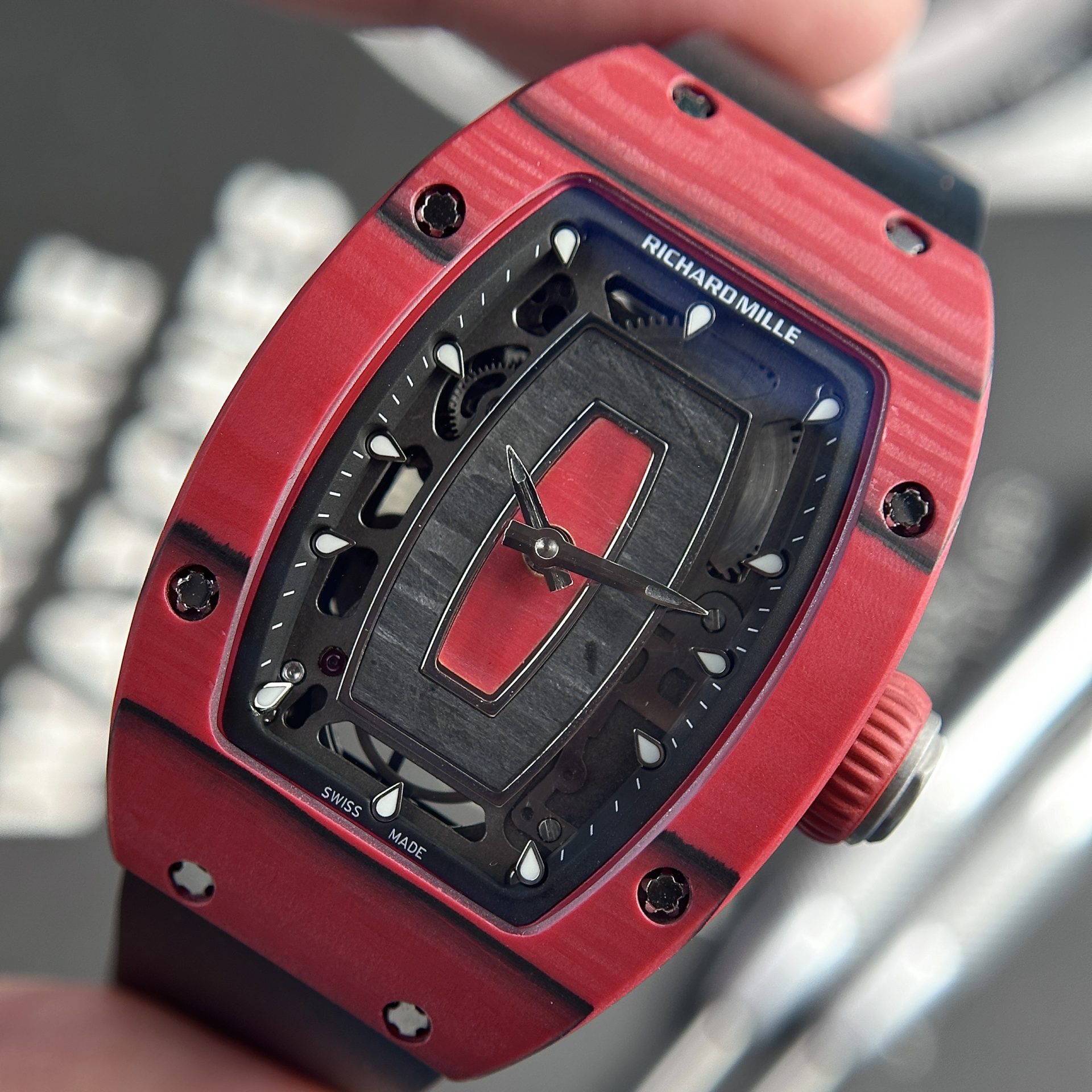 Richard Mille Replica Watches RM07-01 Red Carbon Rubber Strap 32x46mm - Top club