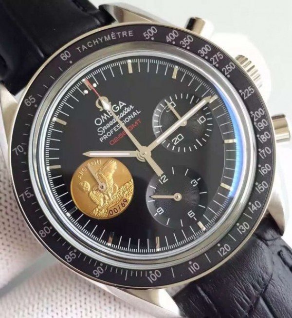 Replica Omega Speedmaster Apollo 11 40th anniversary Black Dial Leather Manual Winding - Top club