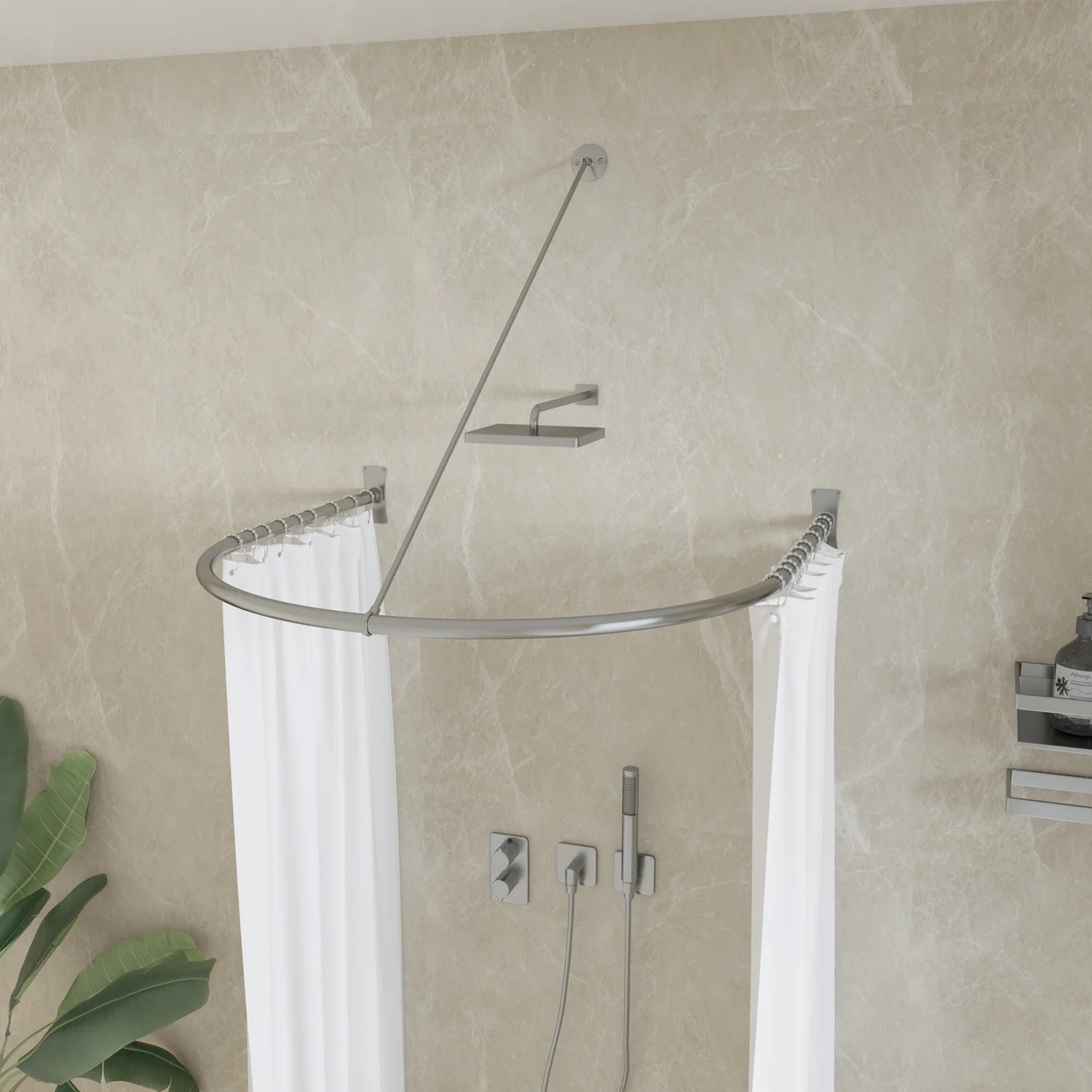 Naiture Half-Oval Stainless Steel Shower Curtain Rod with Swivel Ceiling Support in 36