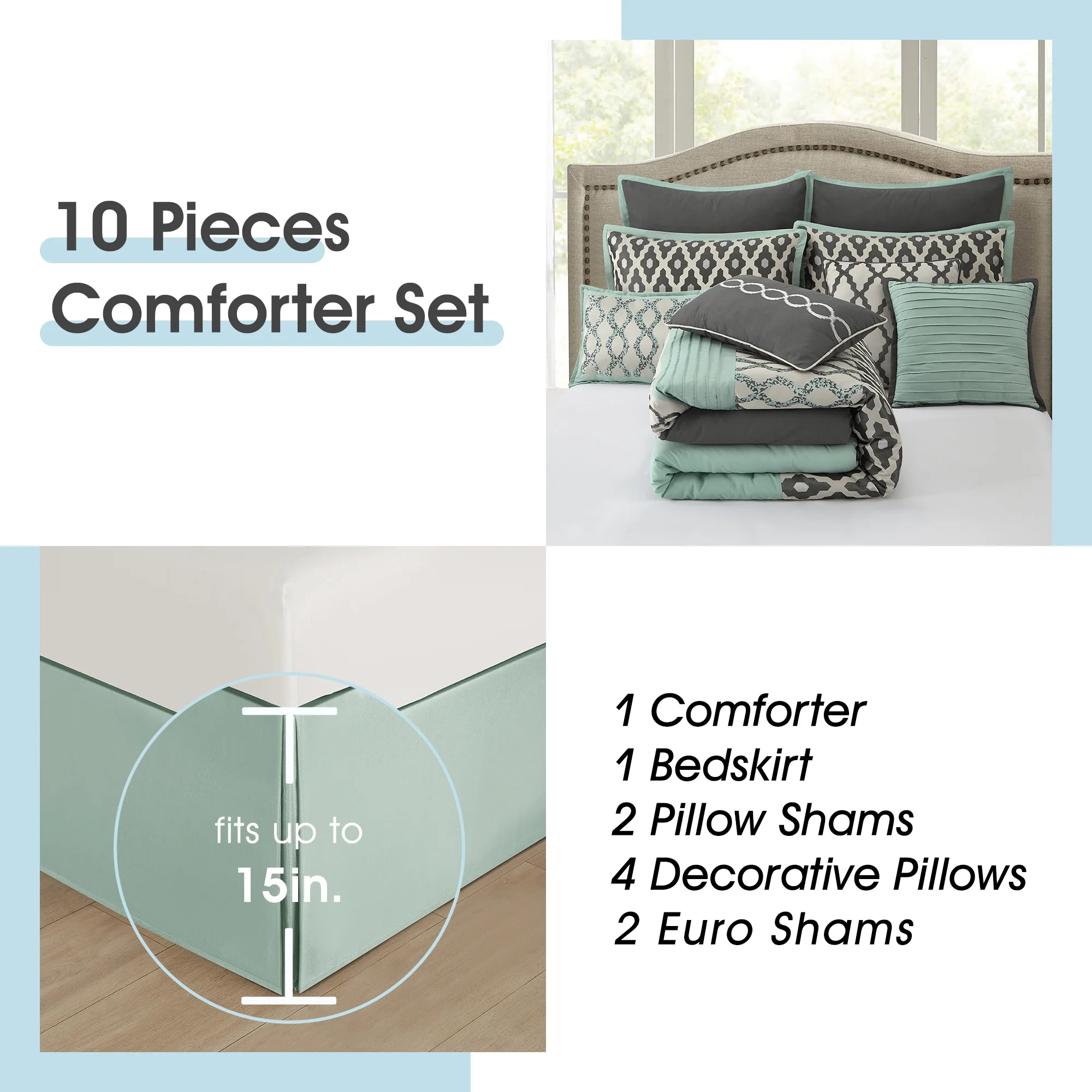 LANCO MODERN LIFESTYLE King Size Comforter Set, Burgundy, 10 Piece Bed in a Bag for All Seasons, Luxury Extreme Comfort Bedding Sets with Bedskirt, Pillow Shams, Euro Shams and Decor Pillows - Image 36