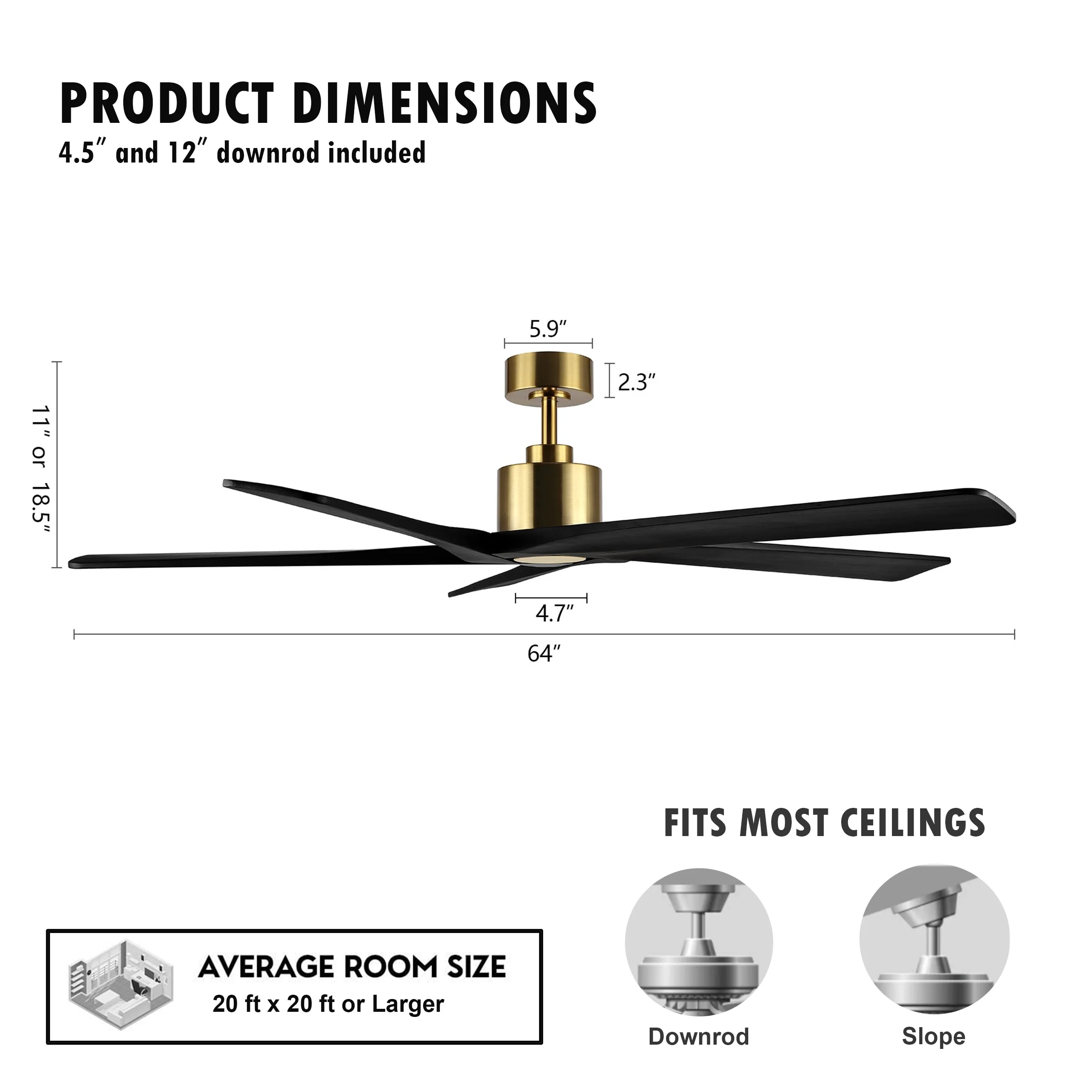 WINGBO  64 Inch DC Motor Indoor Ceiling Fan without Lights - N/A Brass/Black