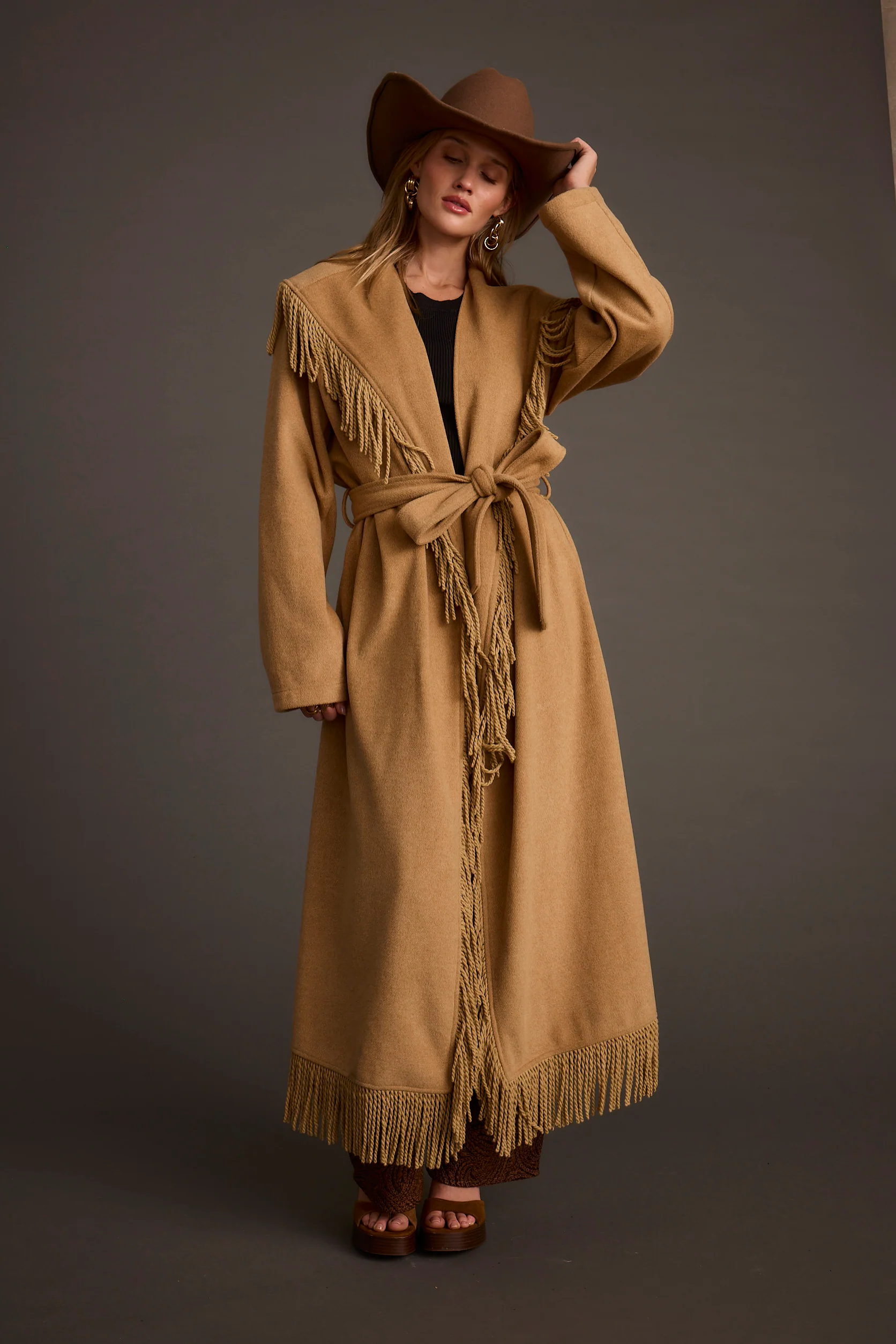 Montrose Camel Fringe Coat