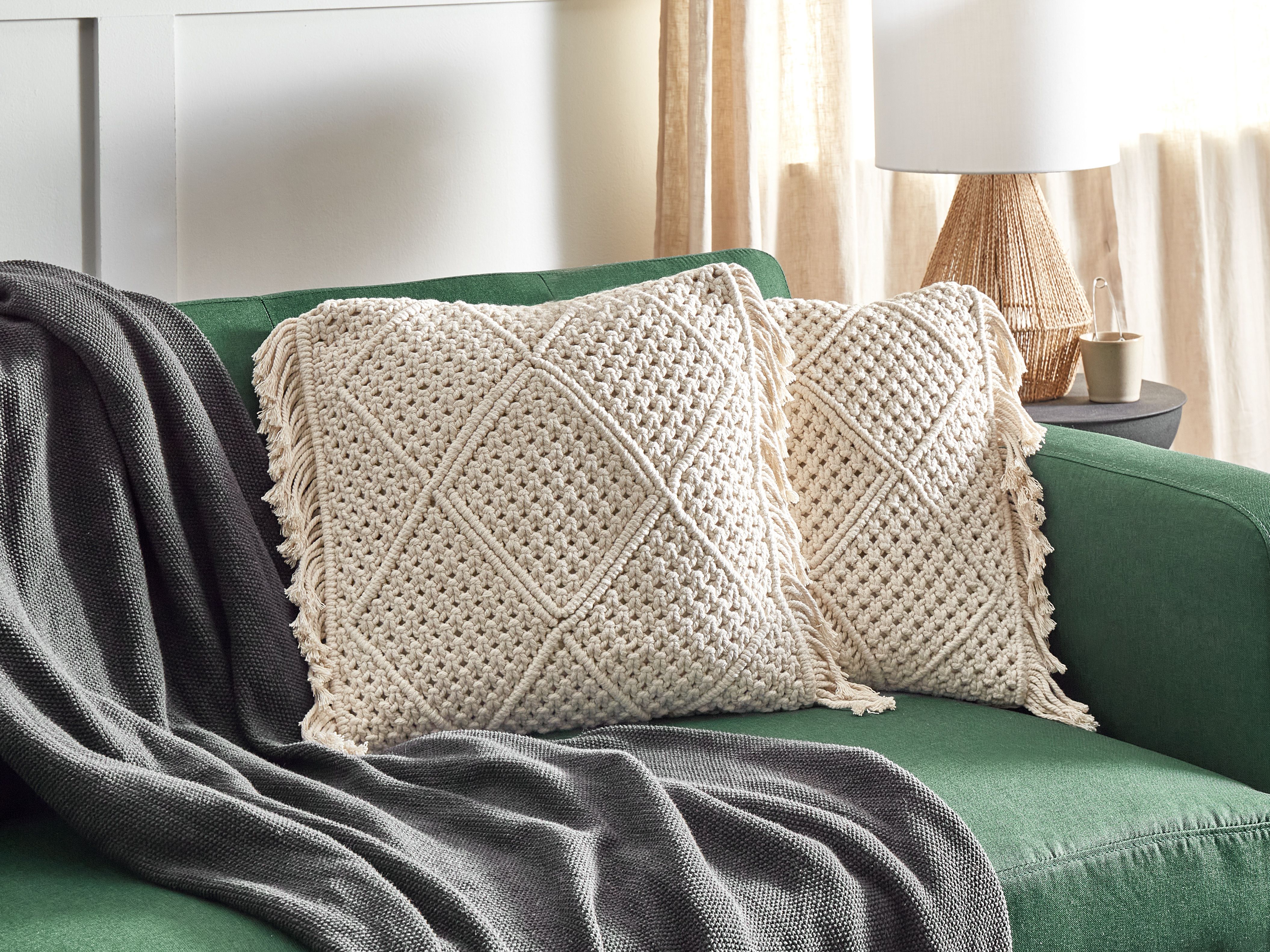 Set of 2 Decorative Cushions BESHAM Cotton 45 x 45 cm Light Beige Geometric Pattern