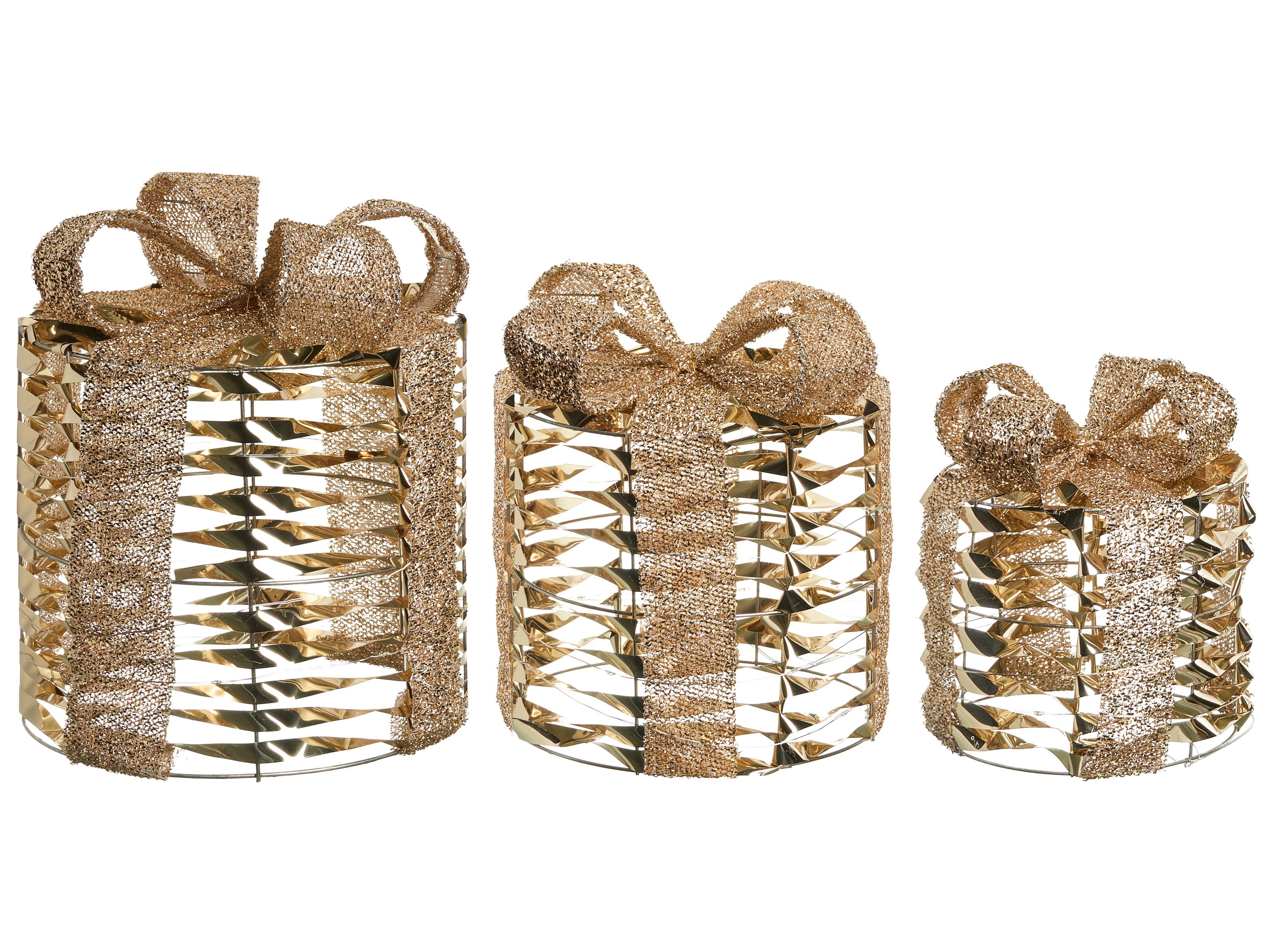 Set of 3 Christmas Decorations LED SLIVSO Christmas Gifts 20/25/30 cm Gold