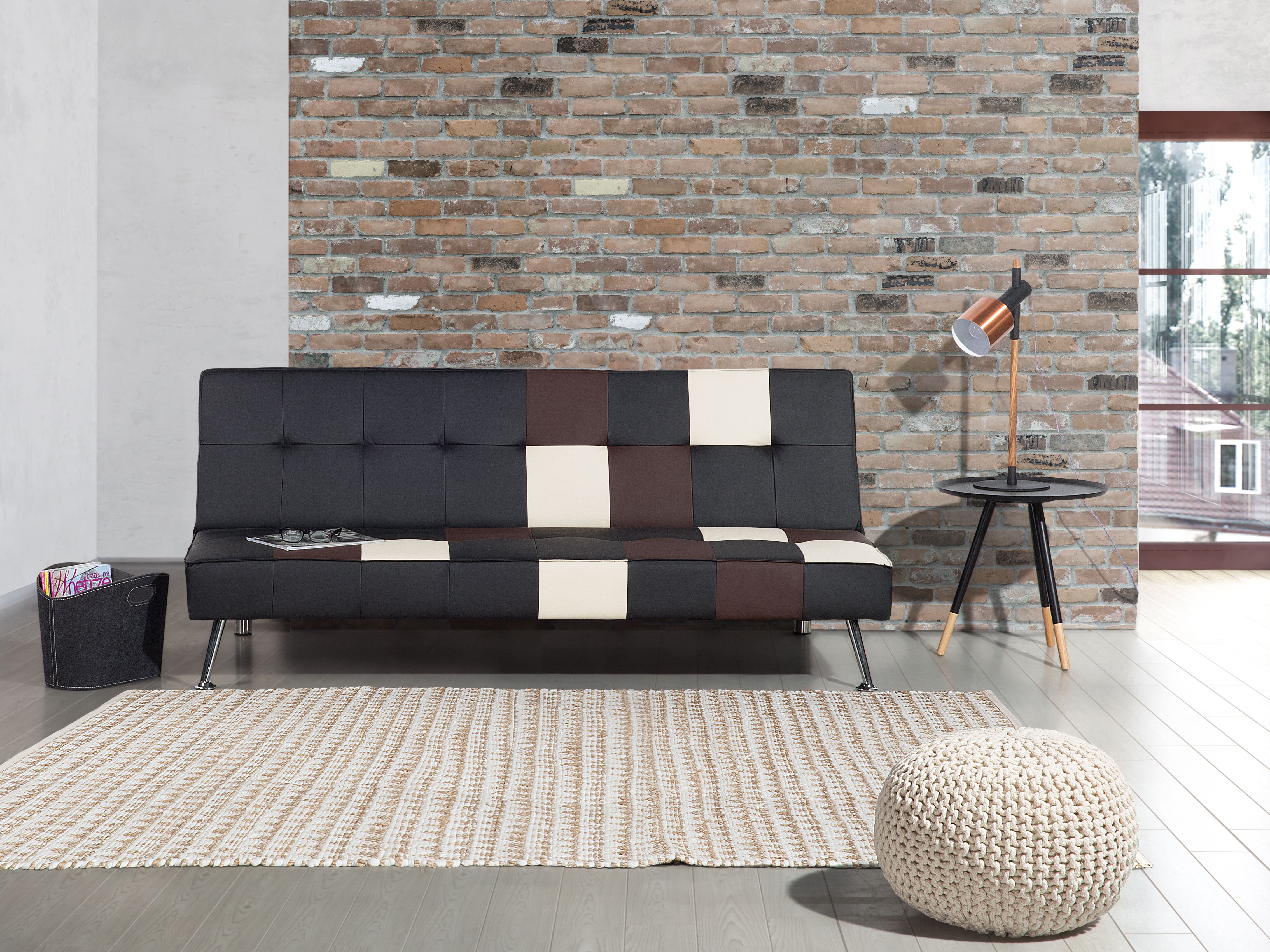 Sofa Bed 3 Seater OLSKER Faux Leather Black