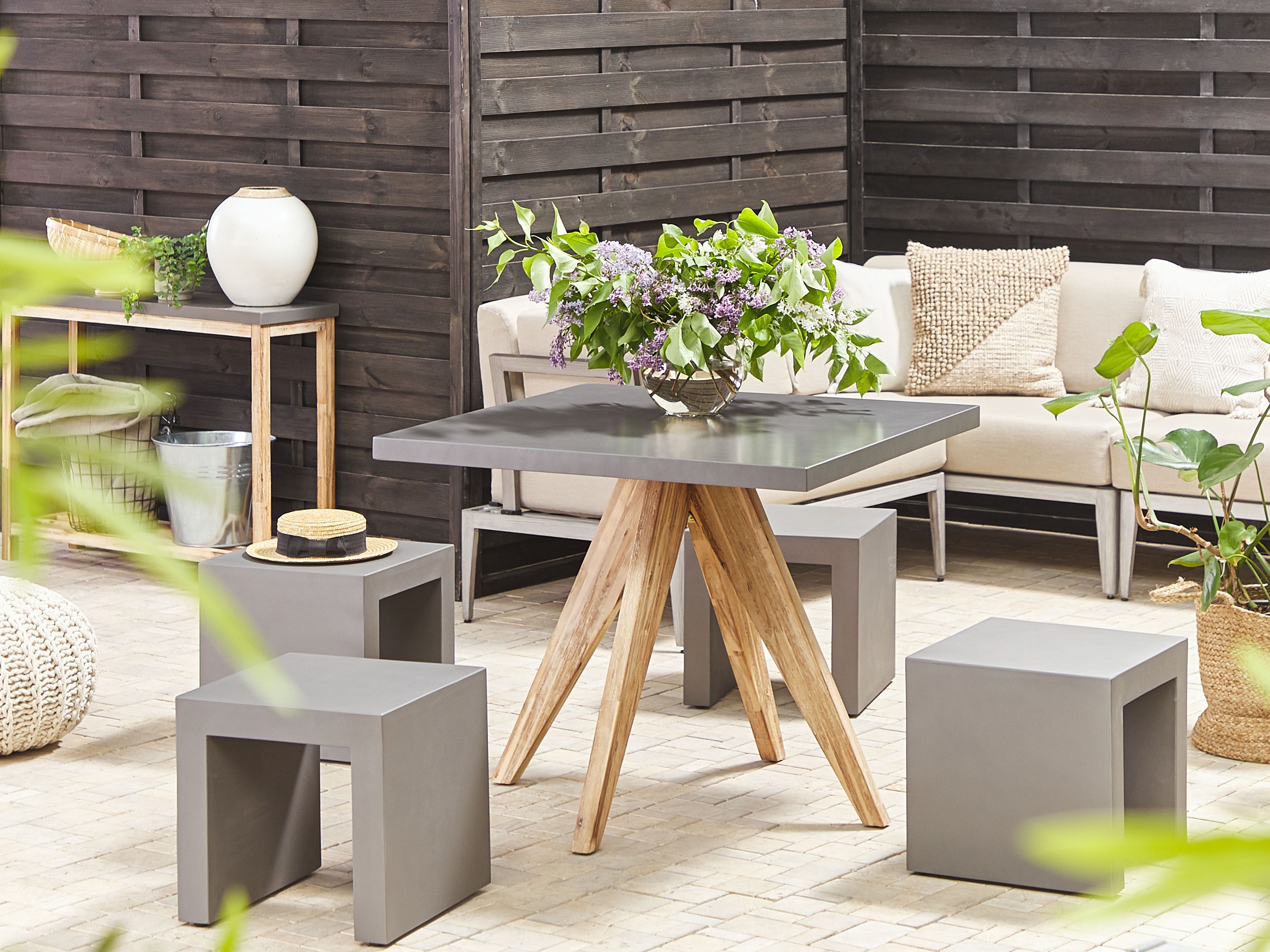 Garden Dining Set with Stools 4 Seater OLBIA/TARANTO Concrete Grey