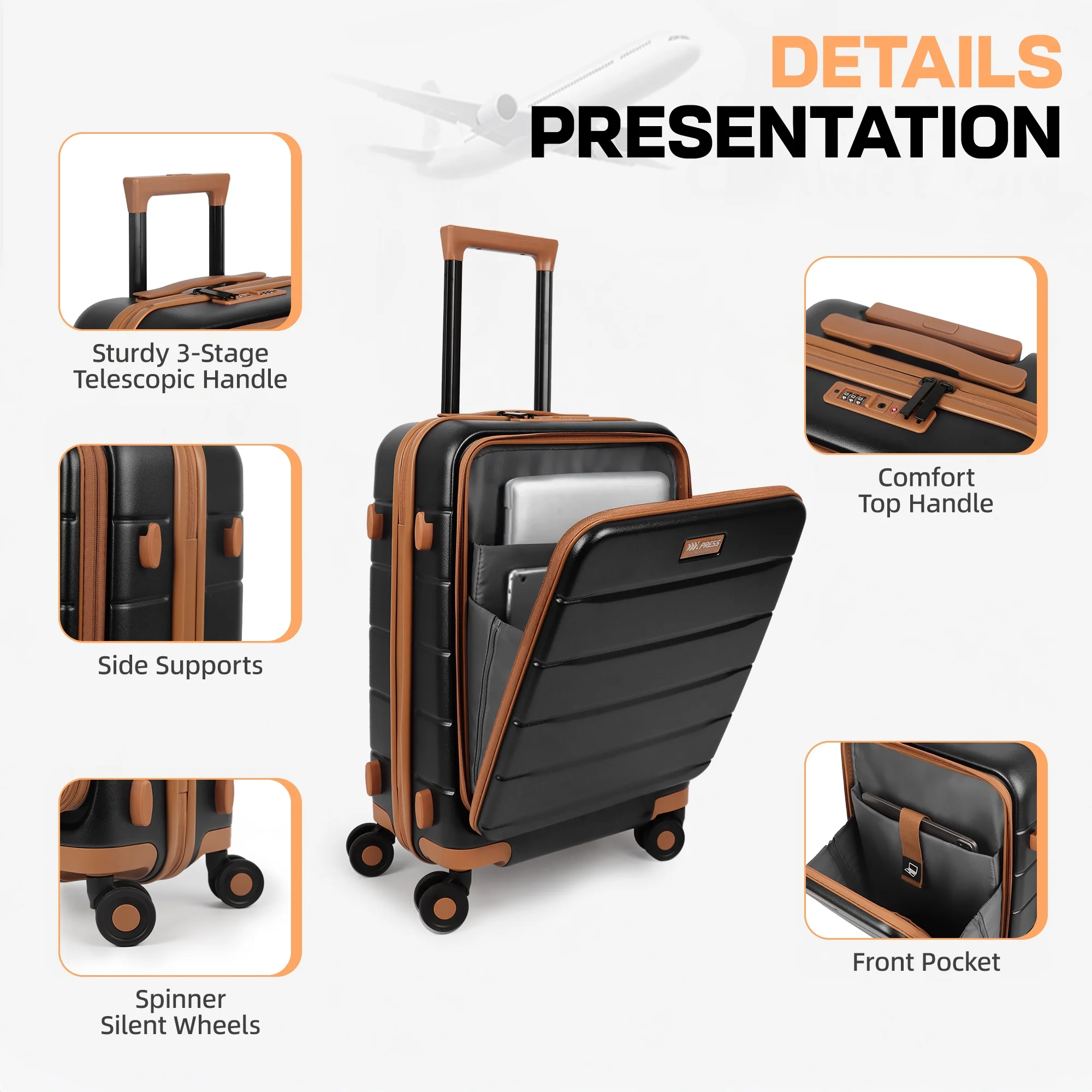 Carry On Luggage 22 x 14 x 9 Airline Approved Lightweight Hardside Spinner Luggage with TSA Lock and Laptop Compartment, Beige, CY2431 - Image 22