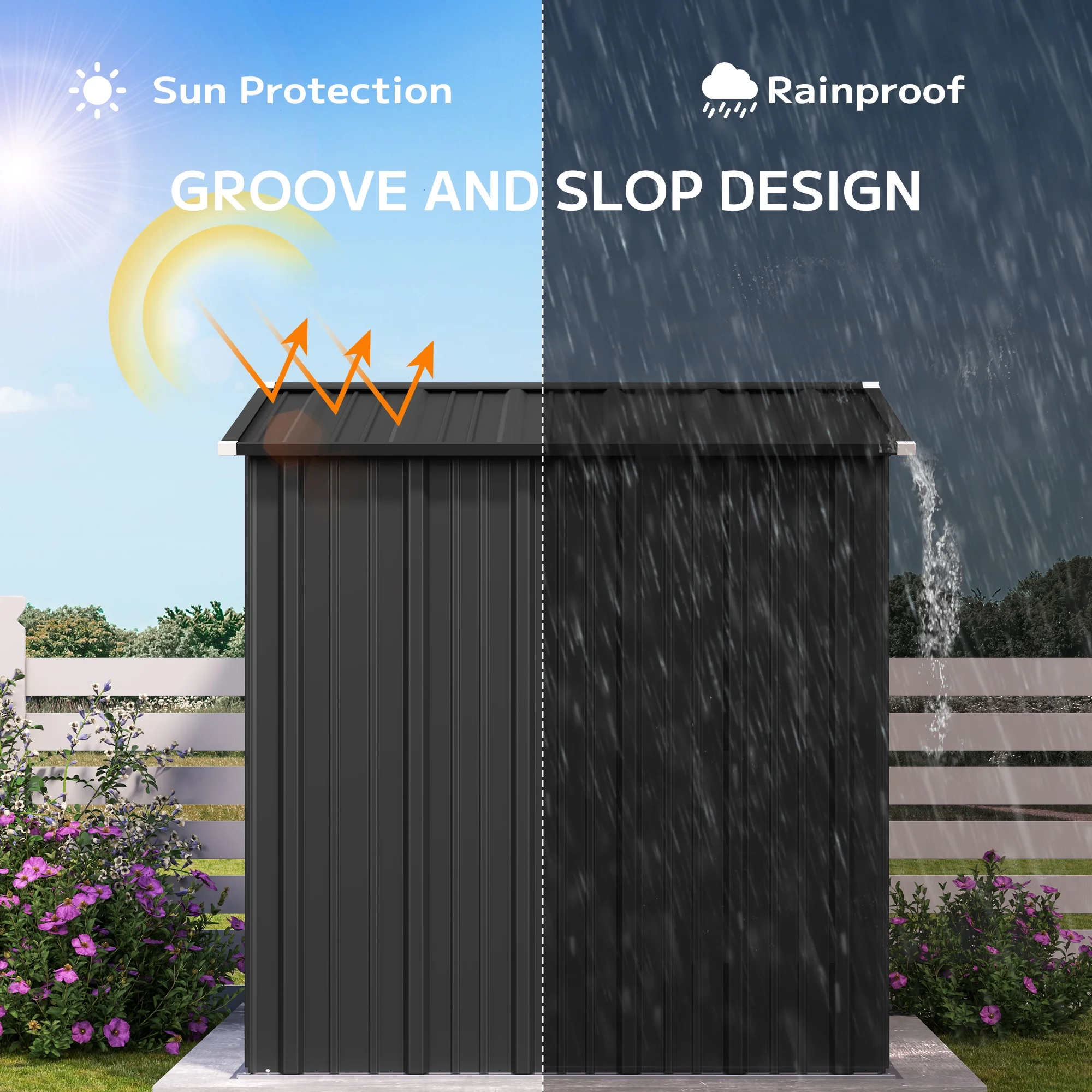 6x4FT Metal Outdoor Storage Shed, Garden Tool Shed with Lockable Doors & Slooping Roof for Backyard,Patio,Dark Grey - Image 2