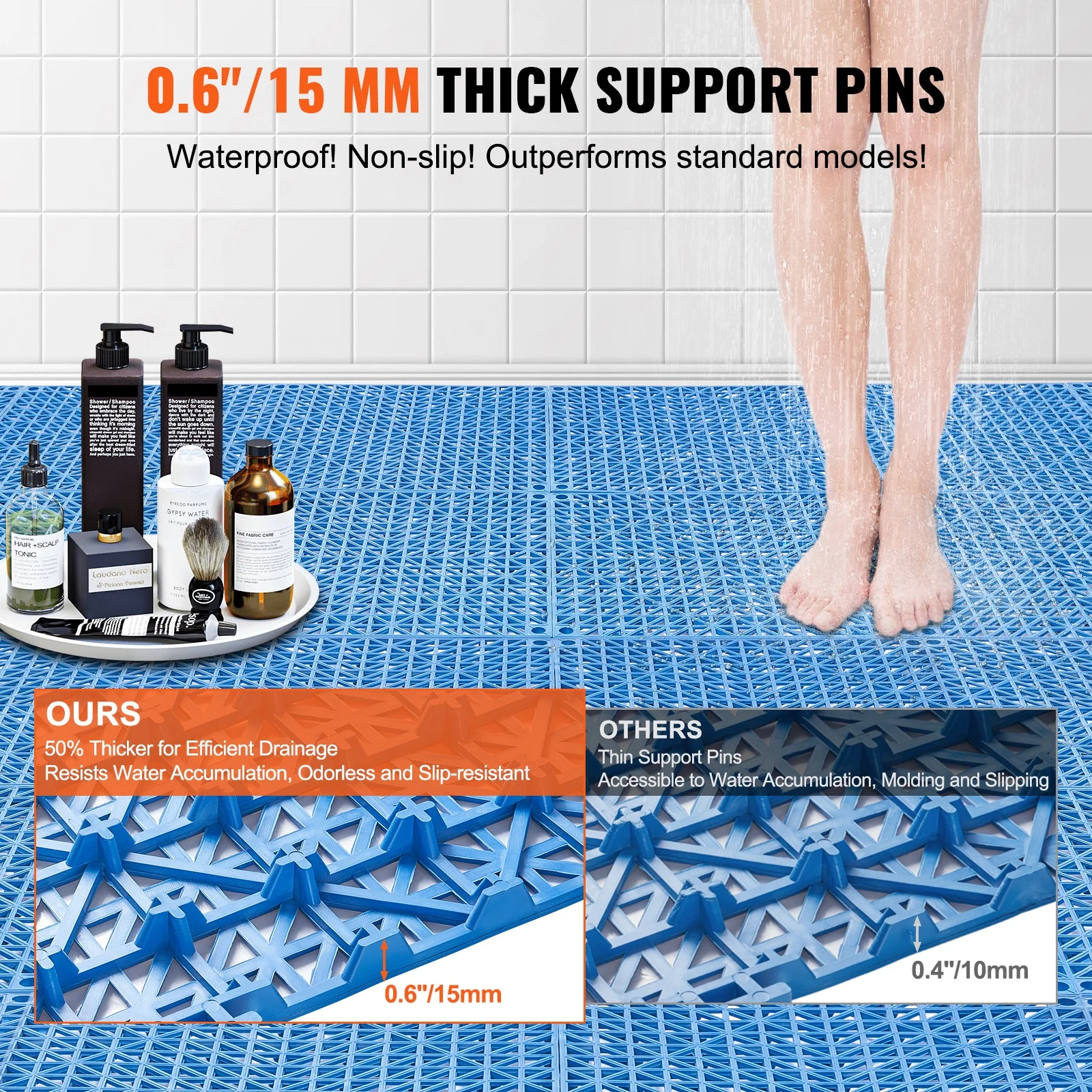 KFFKFF 55 PCS Interlocking Drainage Floor Mat 12