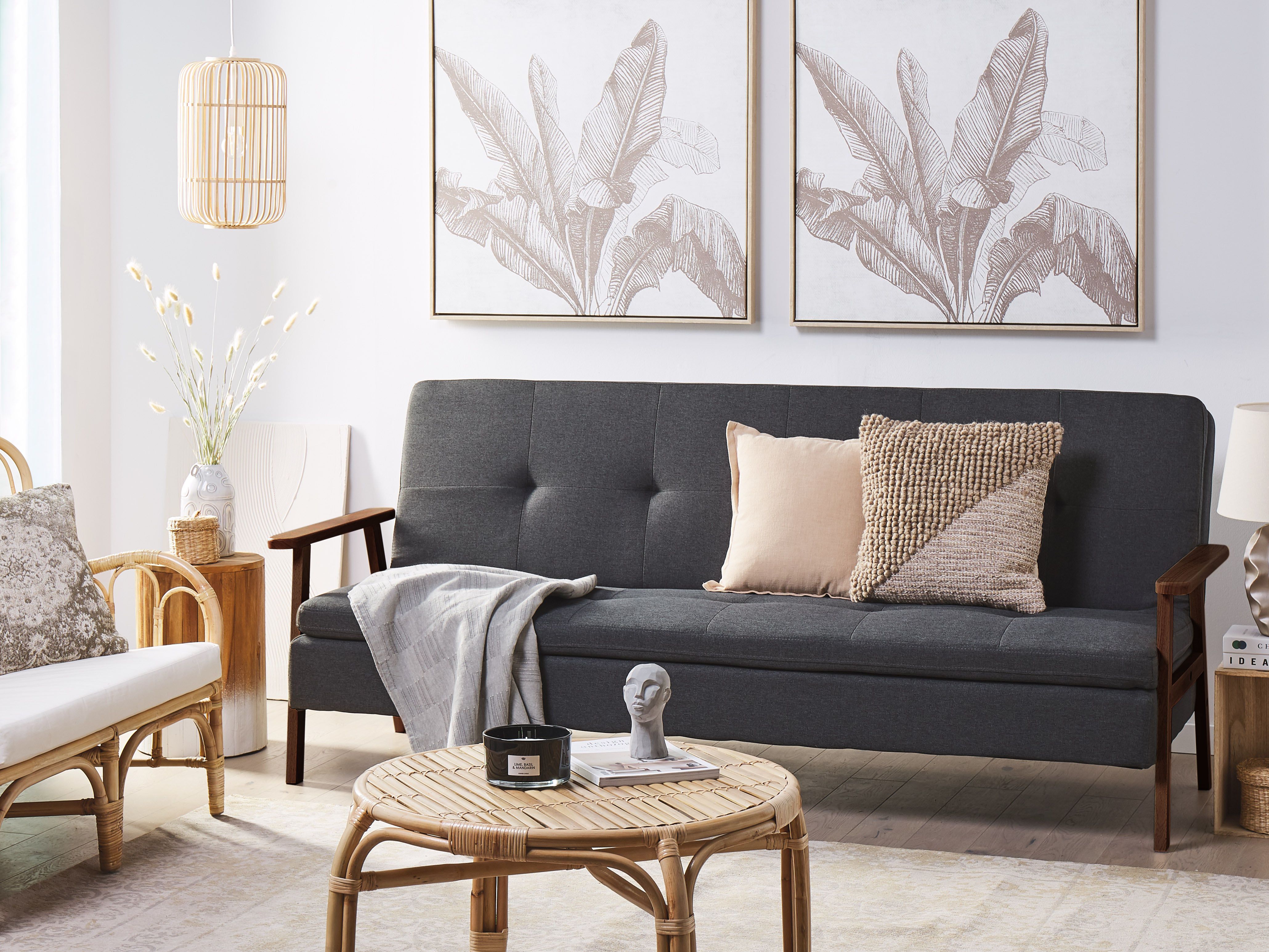 Sofa Bed 3 Seater TJORN Fabric Dark Grey