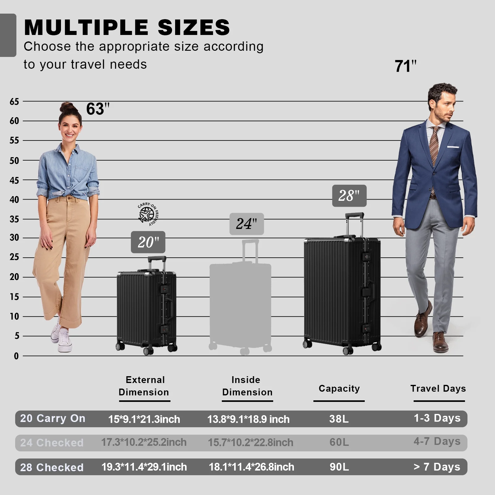 Luggage Aluminium Frame PC ABS Hardshell Suitcase with Spinner Wheels TSA Lock Zipperless Luggage 28 inch Silver - Image 33