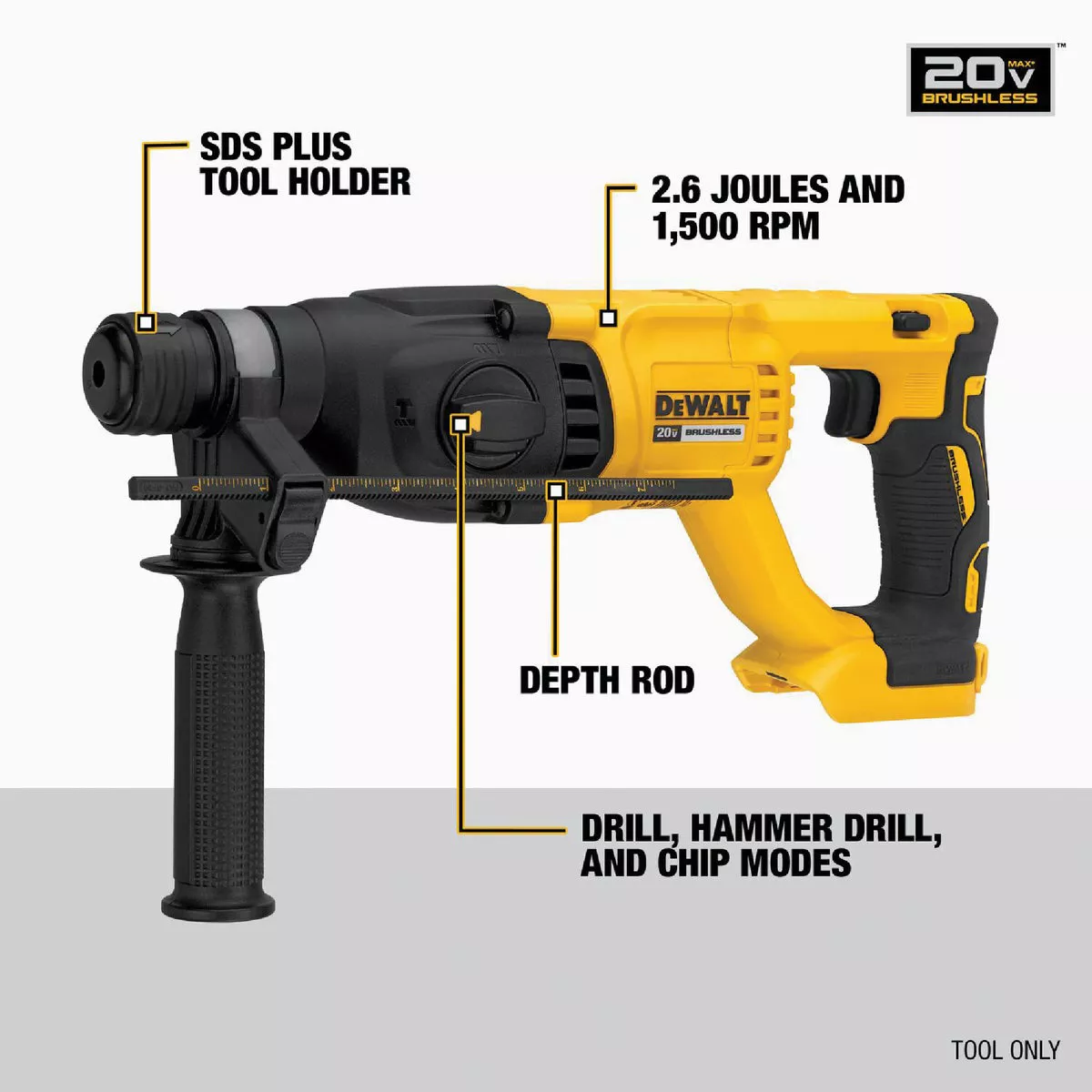 DEWALT 20V MAX XR Brushless 1 In. SDS-Plus D-Handle Cordless Rotary Hammer (Tool Only)
