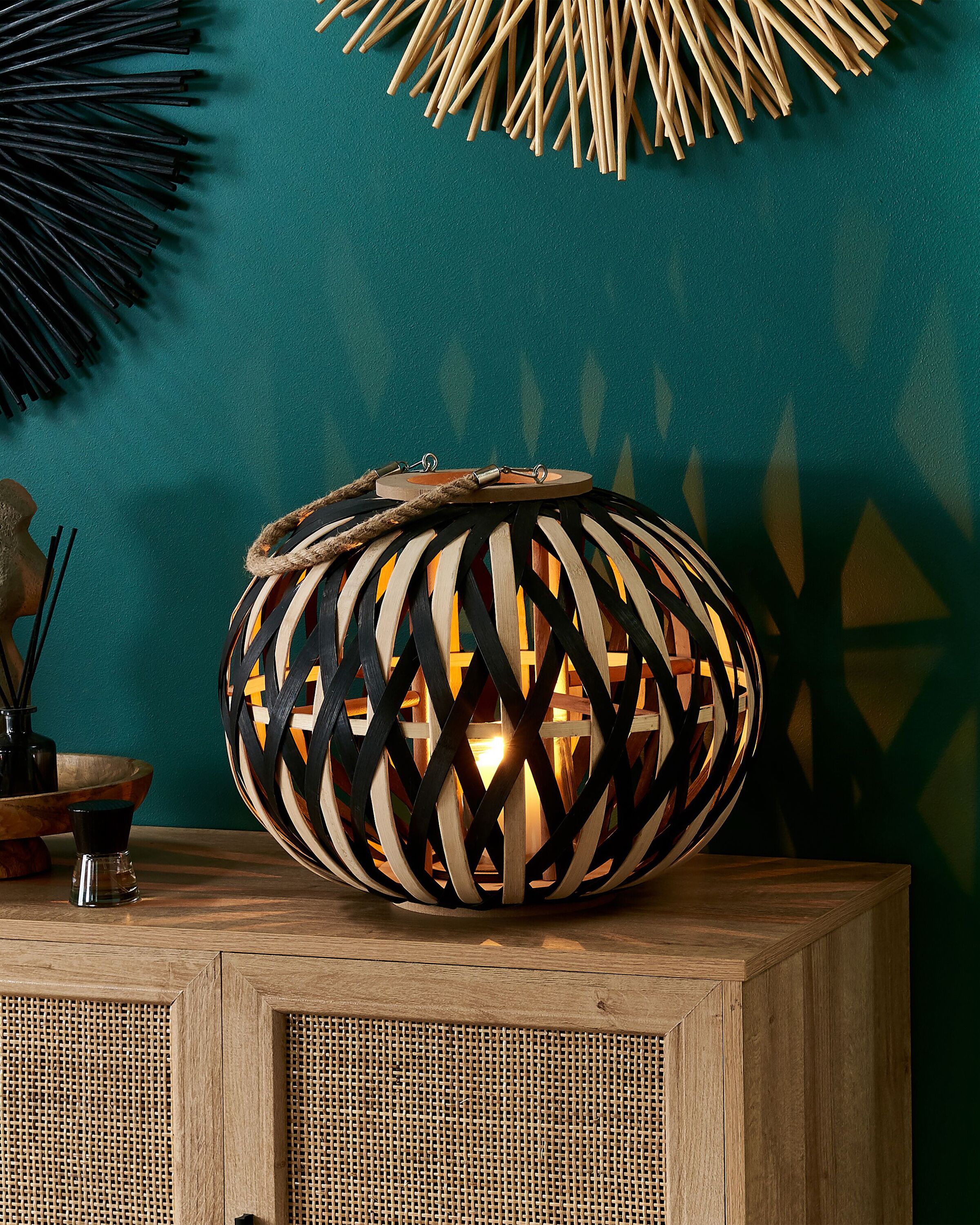 Lantern BESAH Bamboo 37 cm Black