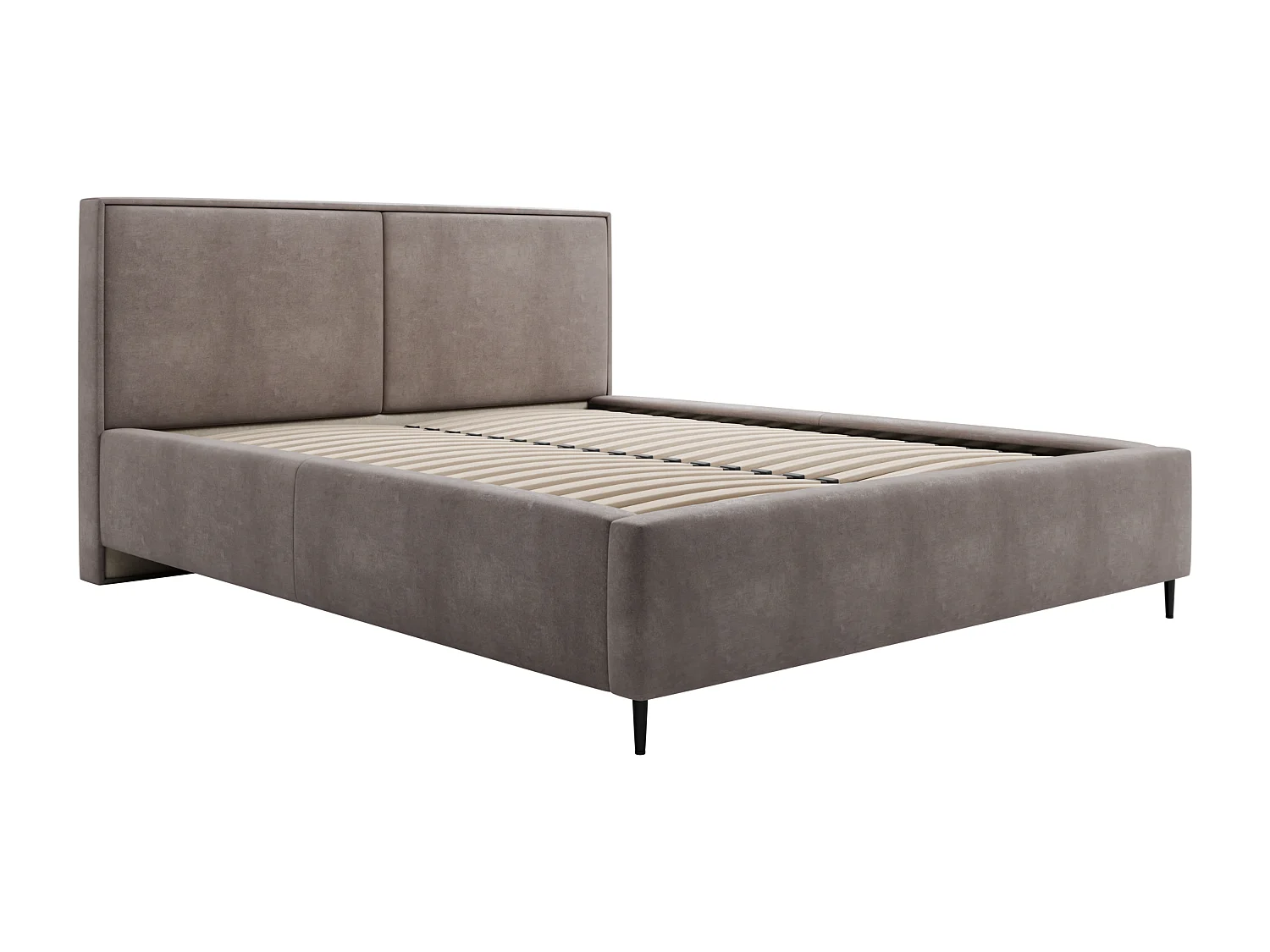 Lit rembourré ZEN 160x200 Marron Velours avec coffre et sommier métallique Sans Matelas